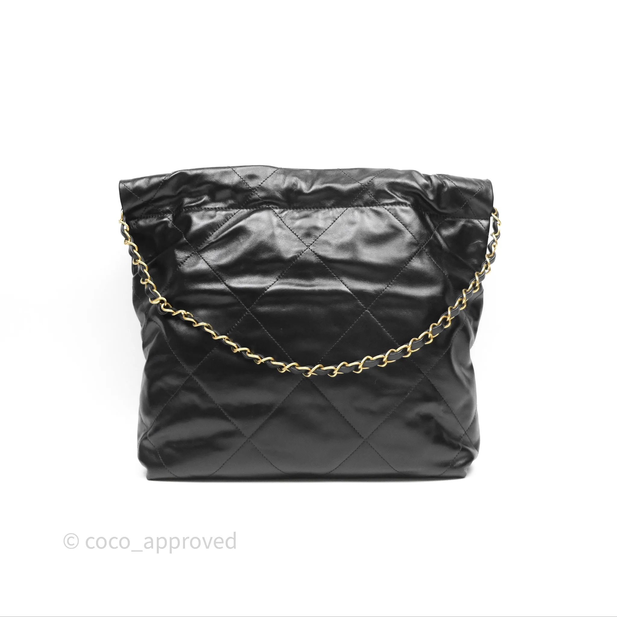 Chanel 22 Small Black Shiny Calfskin Aged Gold Hardware