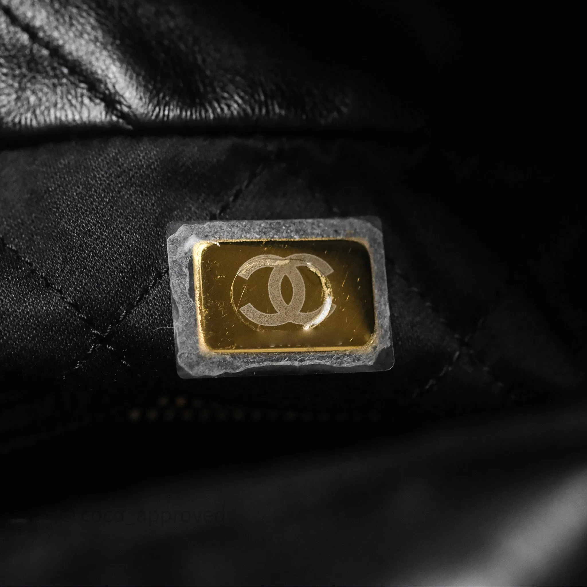 Chanel 22 Small Black Shiny Calfskin Aged Gold Hardware