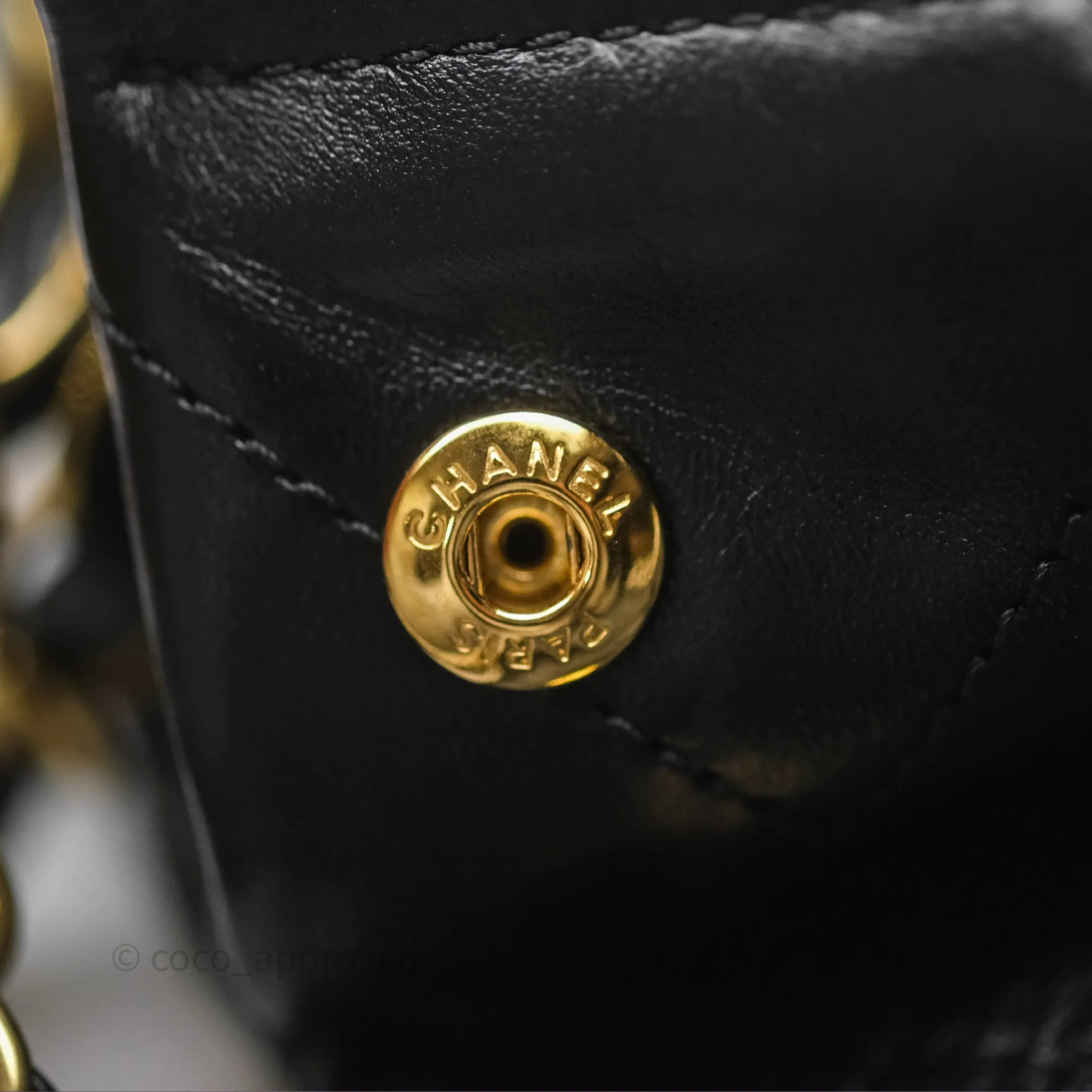 Chanel 22 Small Black Shiny Calfskin Aged Gold Hardware