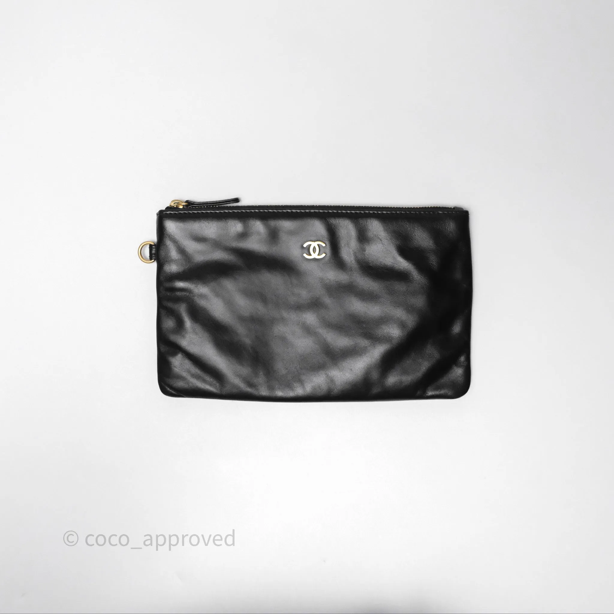 Chanel 22 Small Black Shiny Calfskin Aged Gold Hardware
