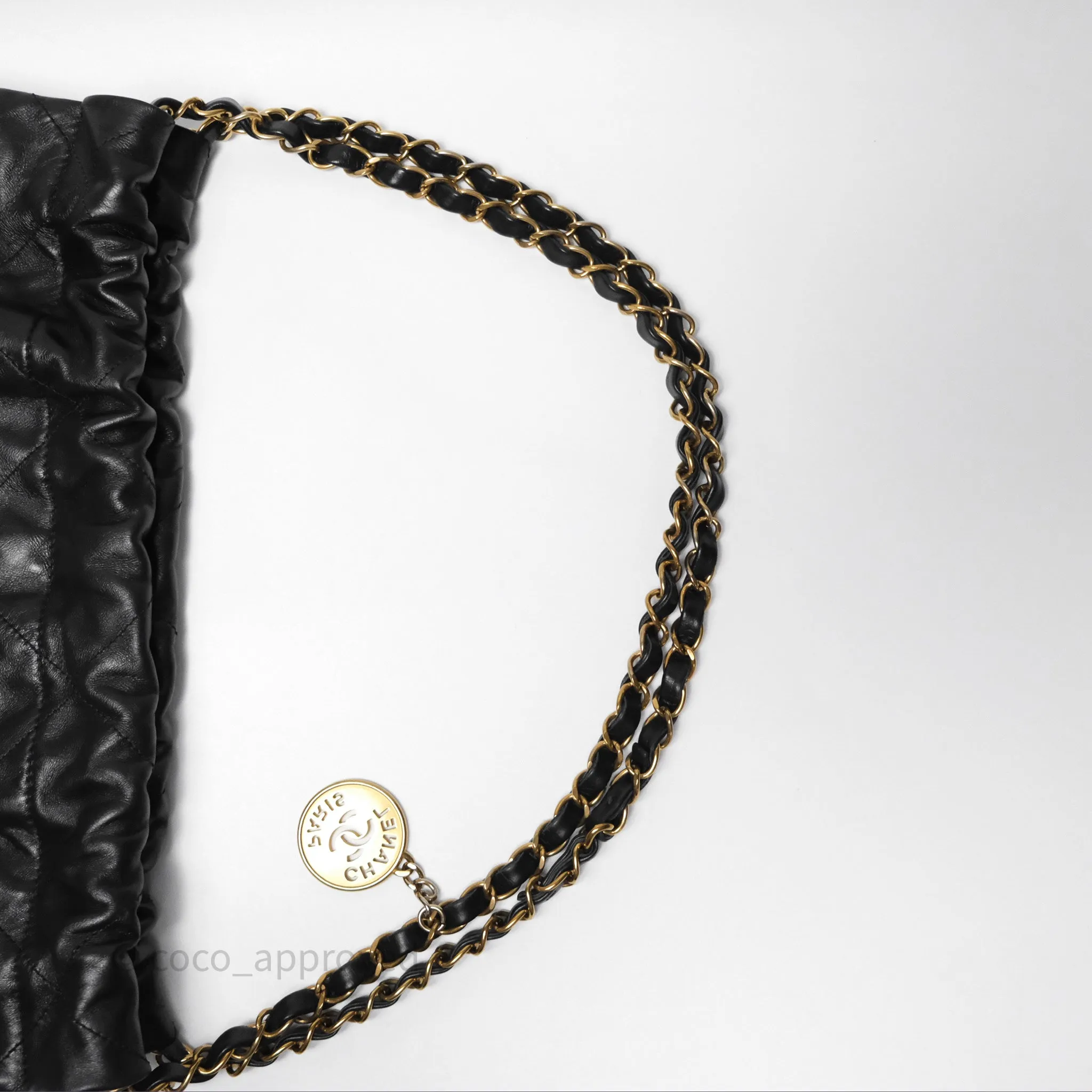 Chanel 22 Small Black Shiny Calfskin Aged Gold Hardware