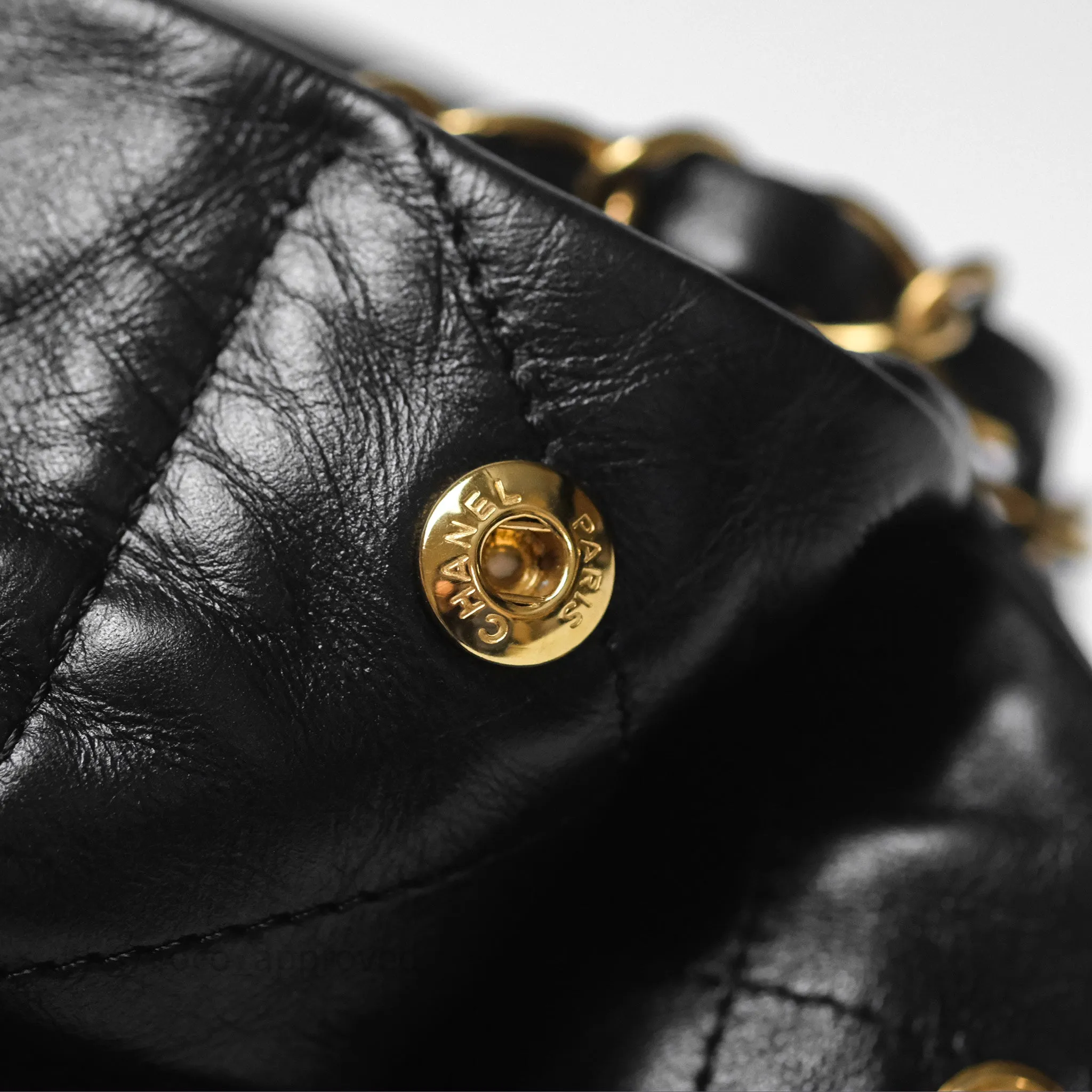 Chanel 22 Small Black Shiny Calfskin Aged Gold Hardware