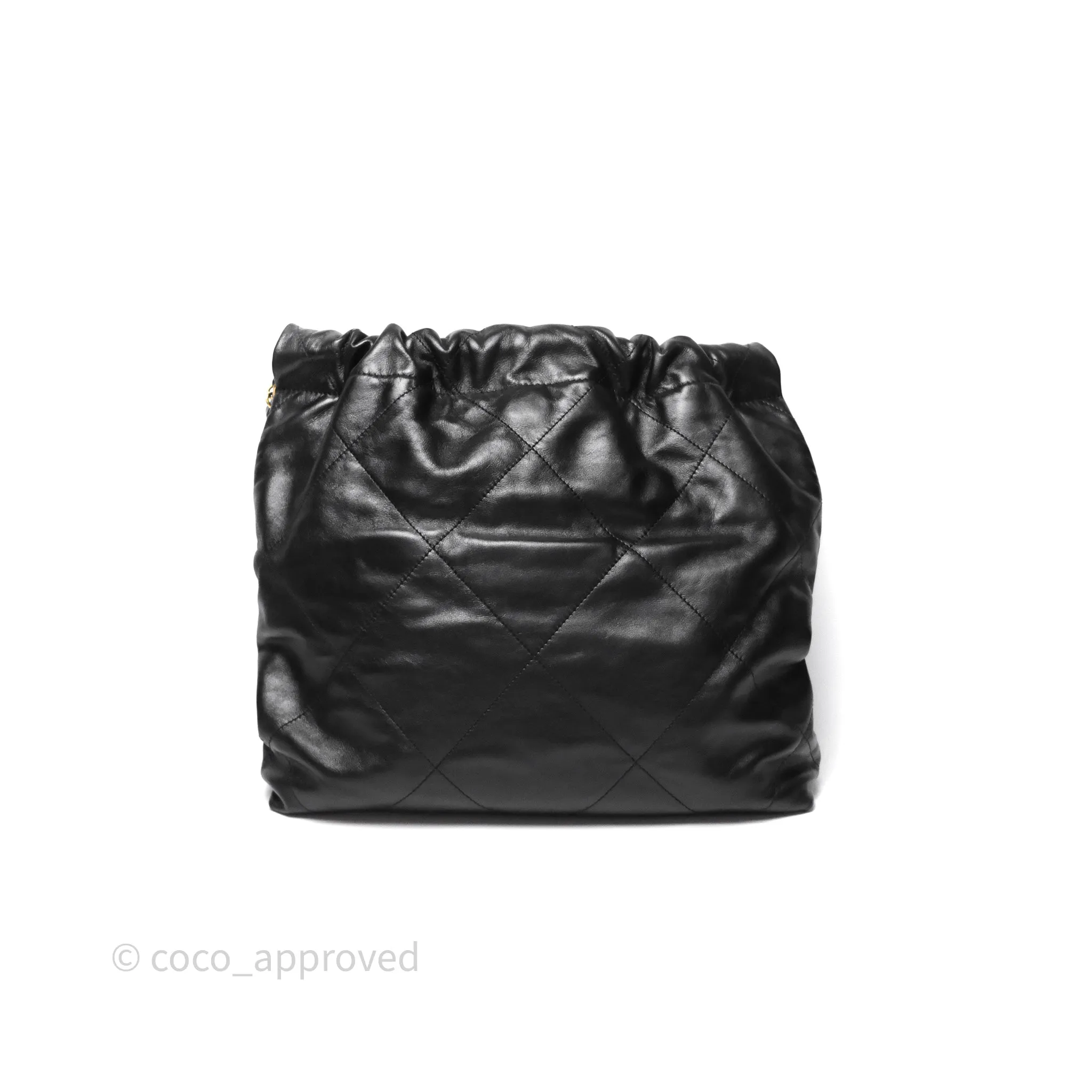 Chanel 22 Small Black Shiny Calfskin Aged Gold Hardware