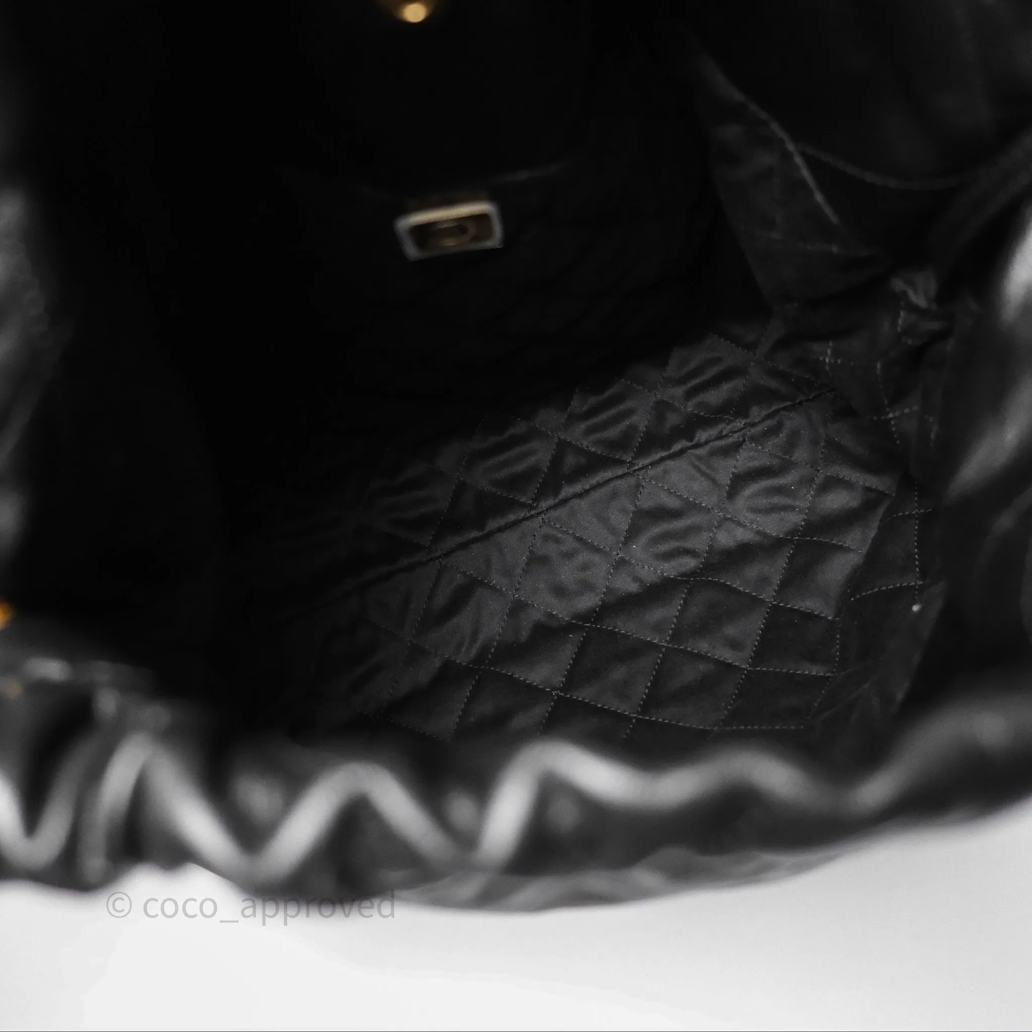 Chanel 22 Small Black Shiny Calfskin Aged Gold Hardware
