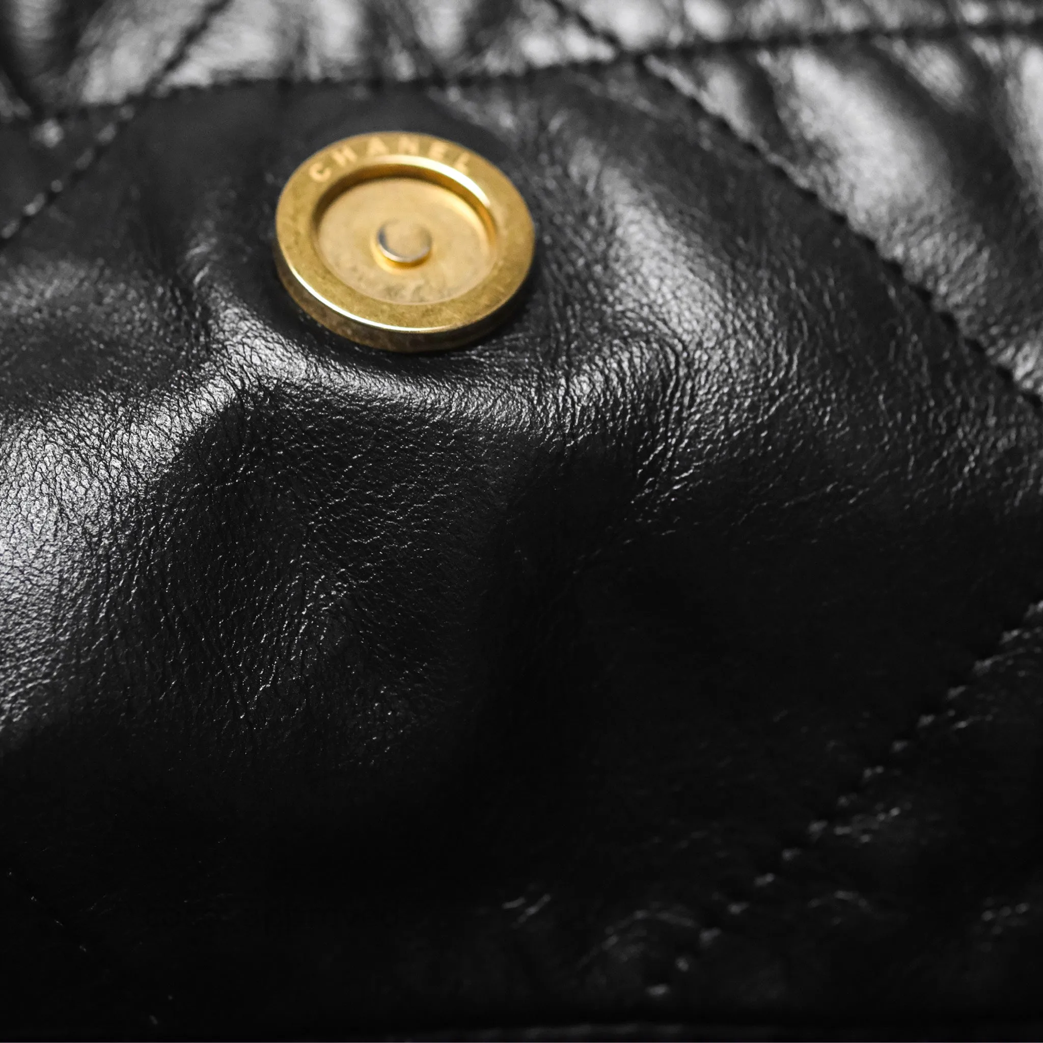 Chanel 22 Small Black Shiny Calfskin Aged Gold Hardware