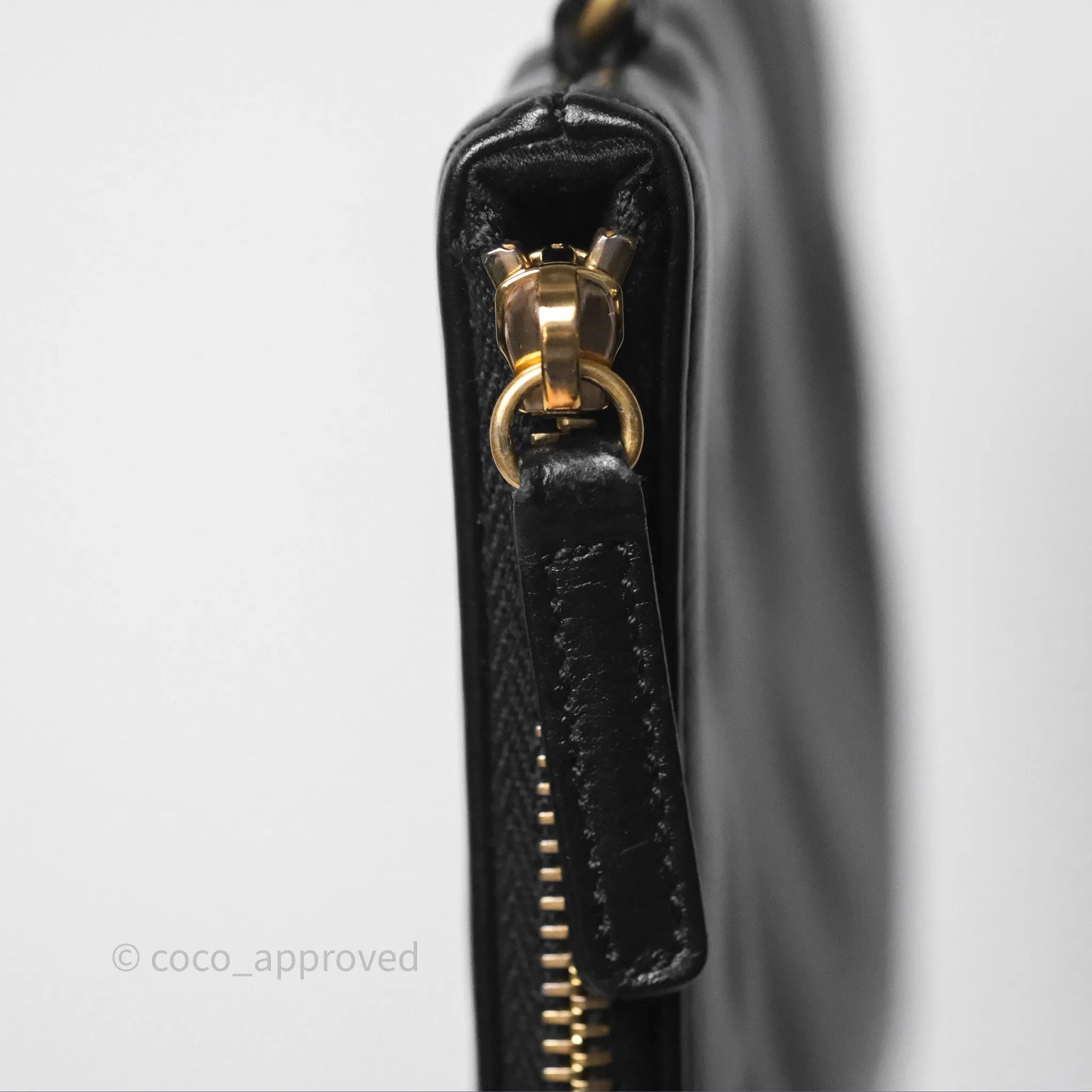 Chanel 22 Small Black Shiny Calfskin Aged Gold Hardware