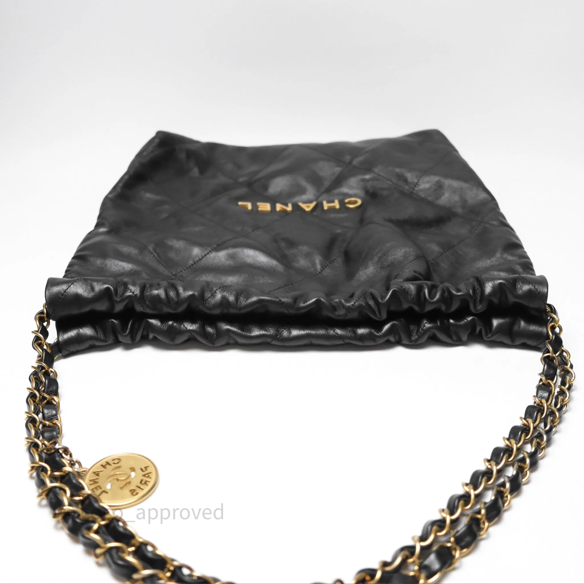 Chanel 22 Small Black Shiny Calfskin Aged Gold Hardware