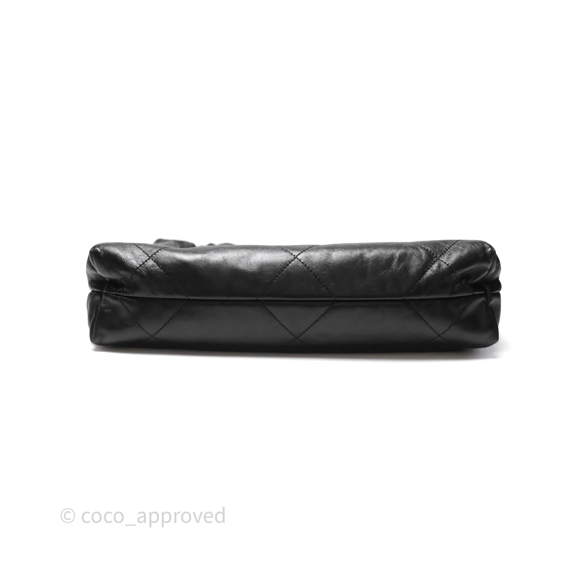 Chanel 22 Small Black Shiny Calfskin Aged Gold Hardware