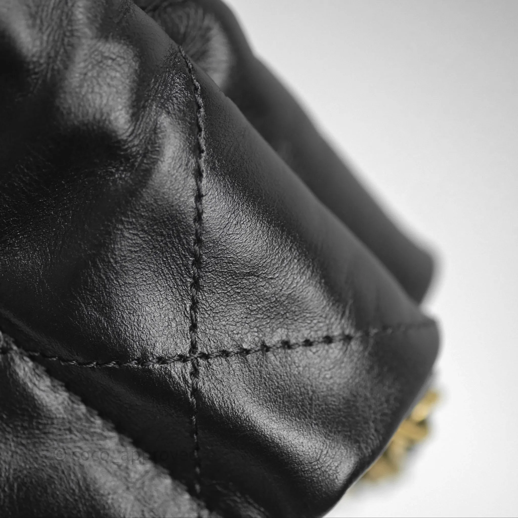 Chanel 22 Small Black Shiny Calfskin Aged Gold Hardware