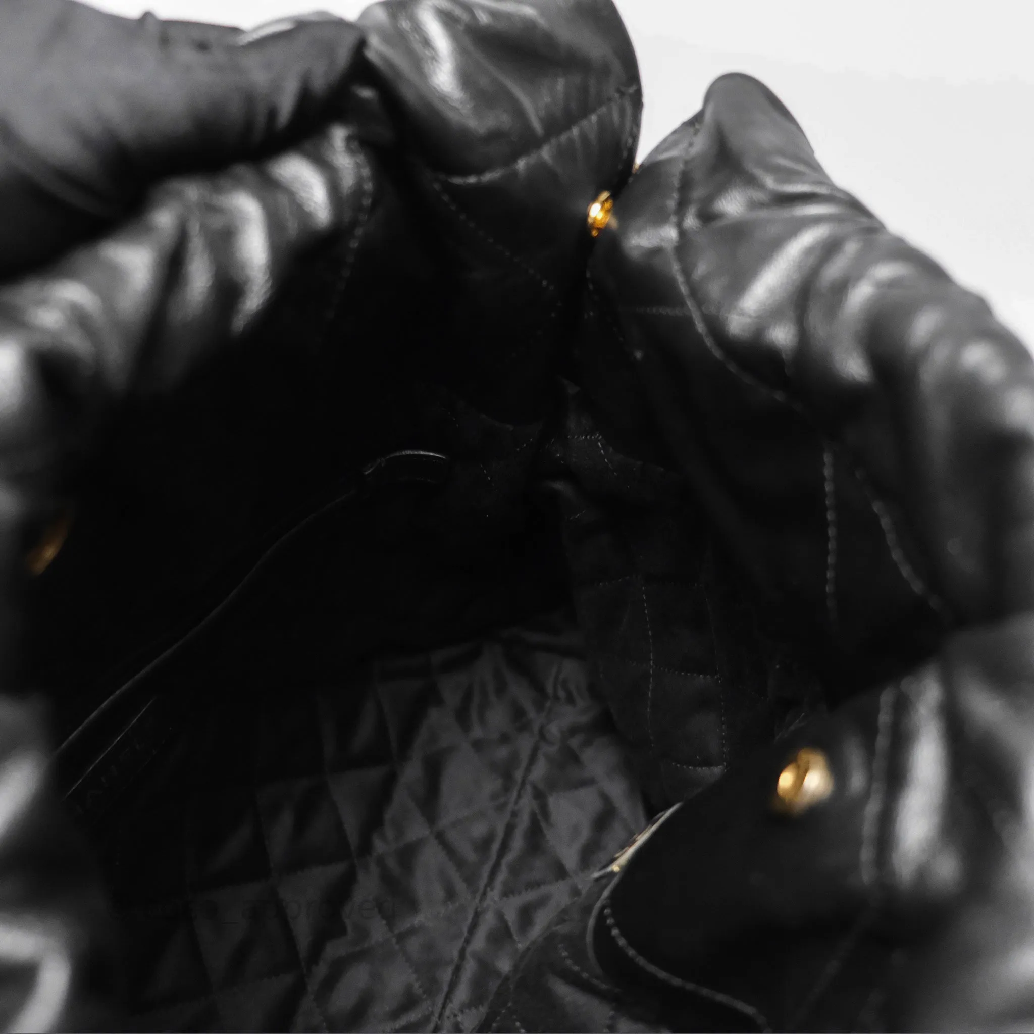 Chanel 22 Small Black Shiny Calfskin Aged Gold Hardware