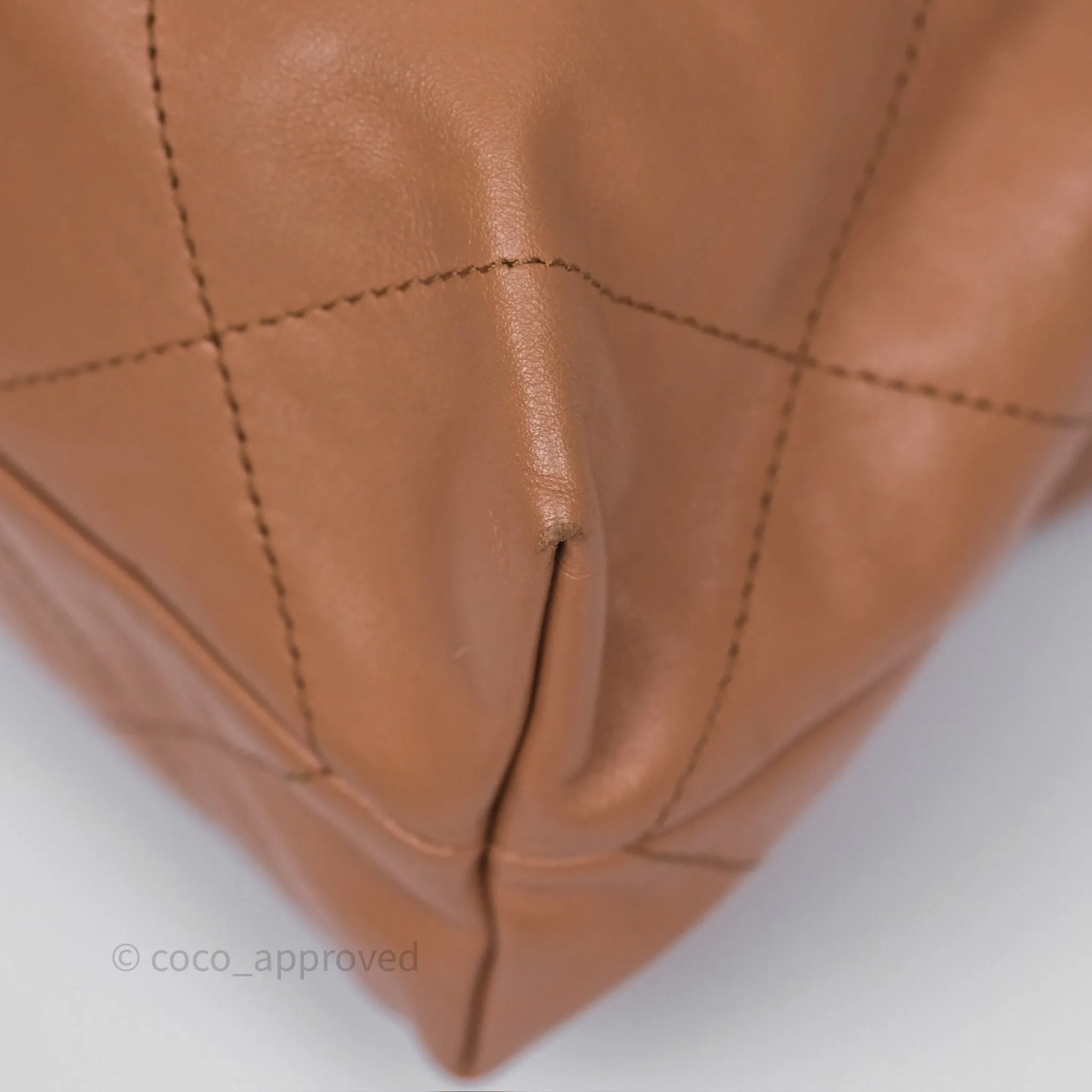 Chanel 22 Small Caramel Beige Shiny Calfskin Aged Gold Hardware