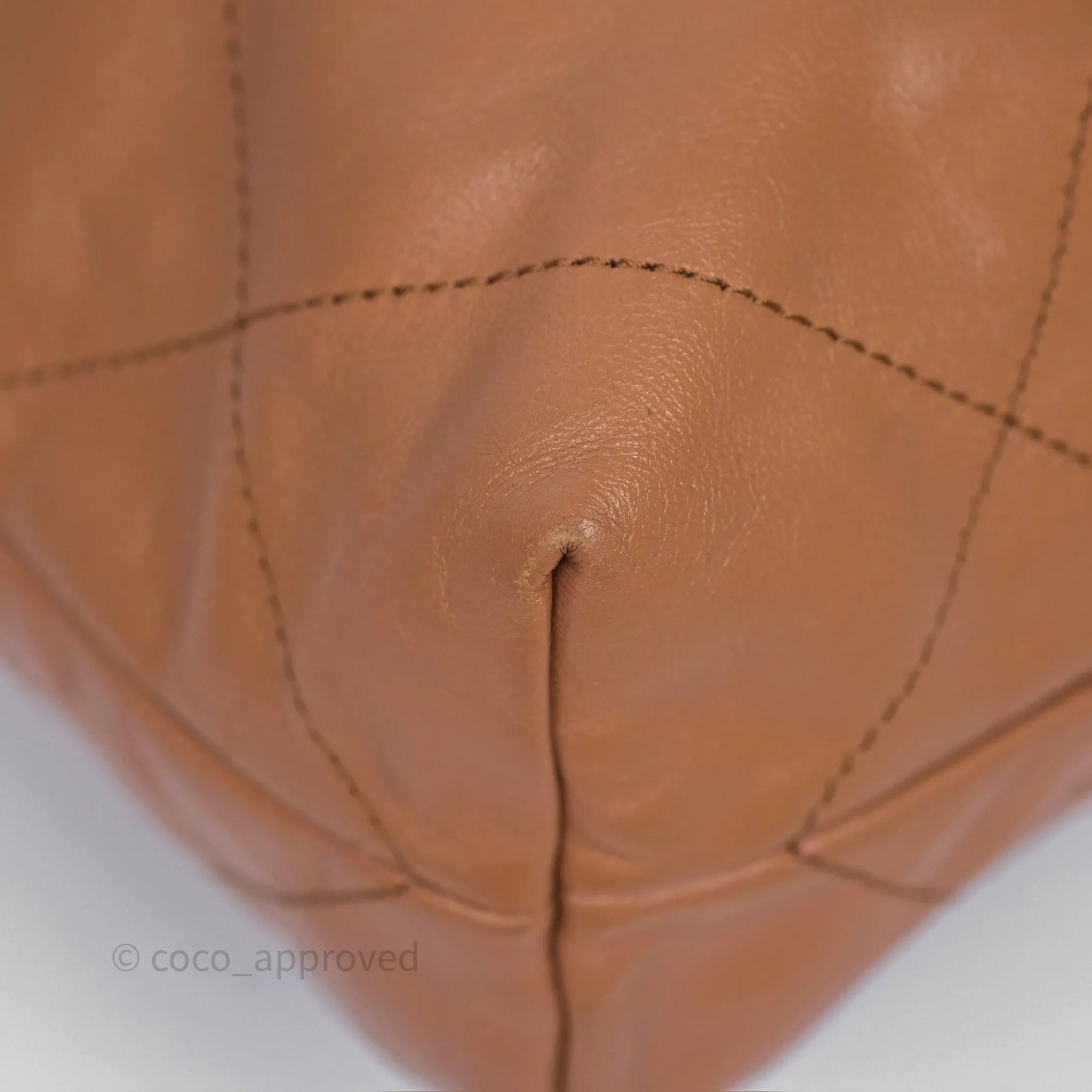 Chanel 22 Small Caramel Beige Shiny Calfskin Aged Gold Hardware