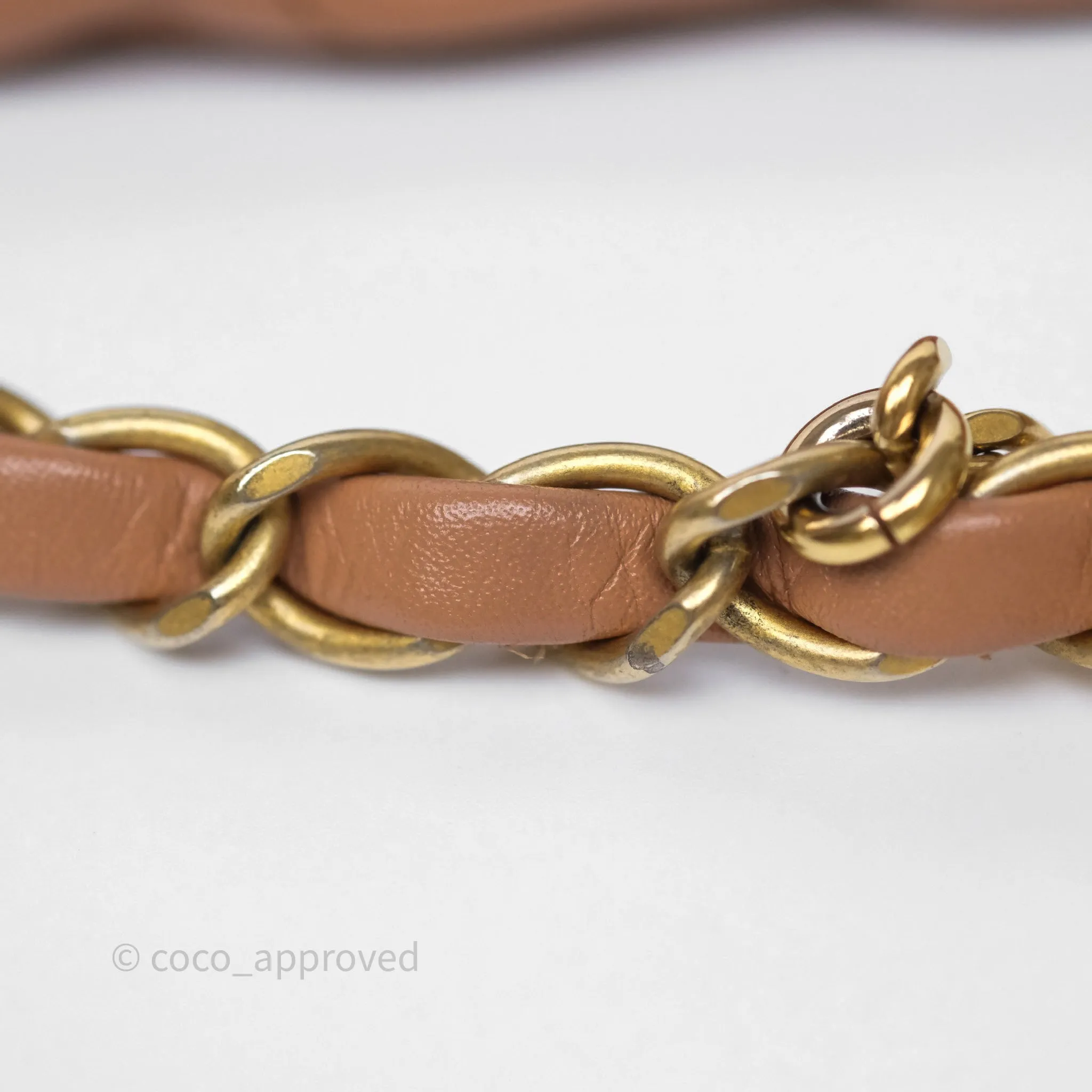 Chanel 22 Small Caramel Beige Shiny Calfskin Aged Gold Hardware