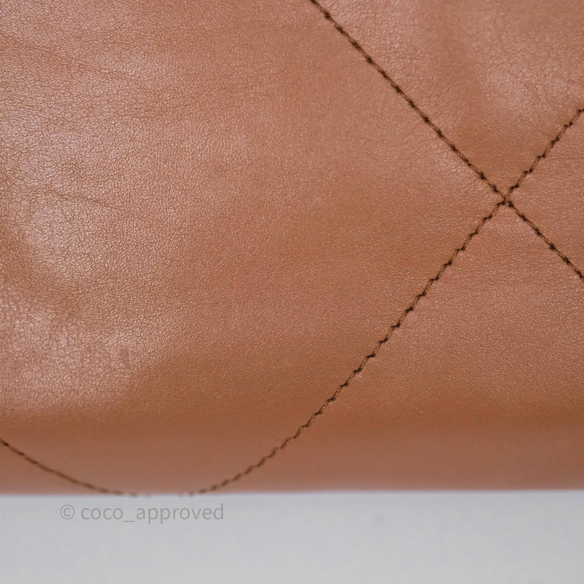 Chanel 22 Small Caramel Beige Shiny Calfskin Aged Gold Hardware