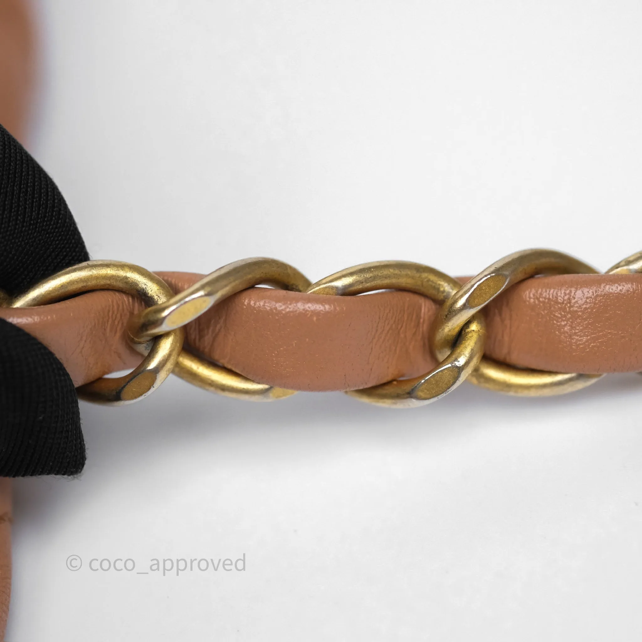 Chanel 22 Small Caramel Beige Shiny Calfskin Aged Gold Hardware