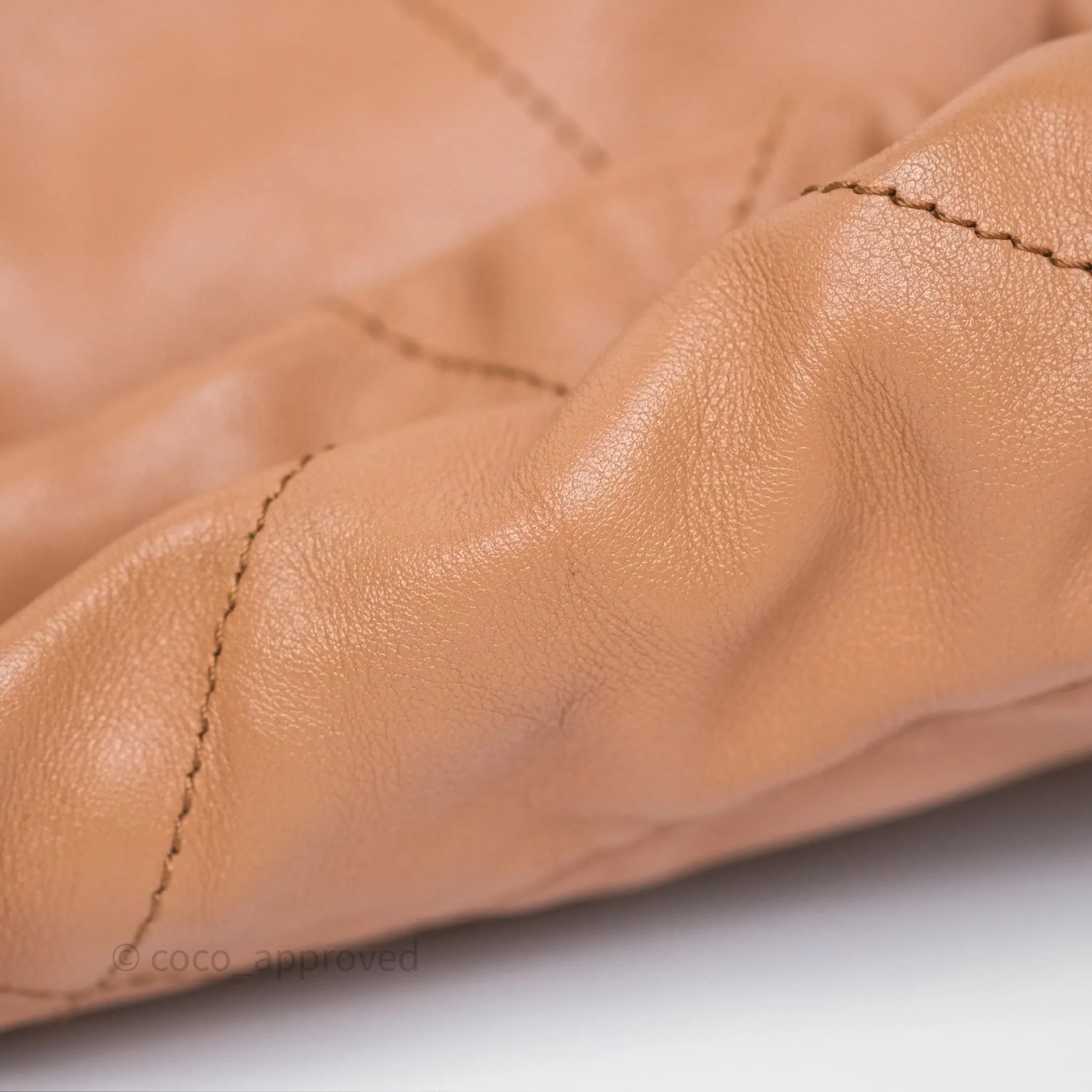 Chanel 22 Small Caramel Beige Shiny Calfskin Aged Gold Hardware