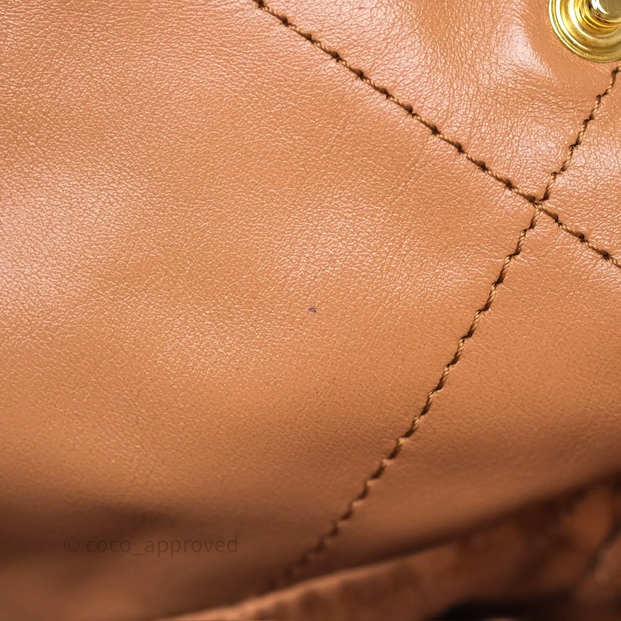Chanel 22 Small Caramel Beige Shiny Calfskin Aged Gold Hardware