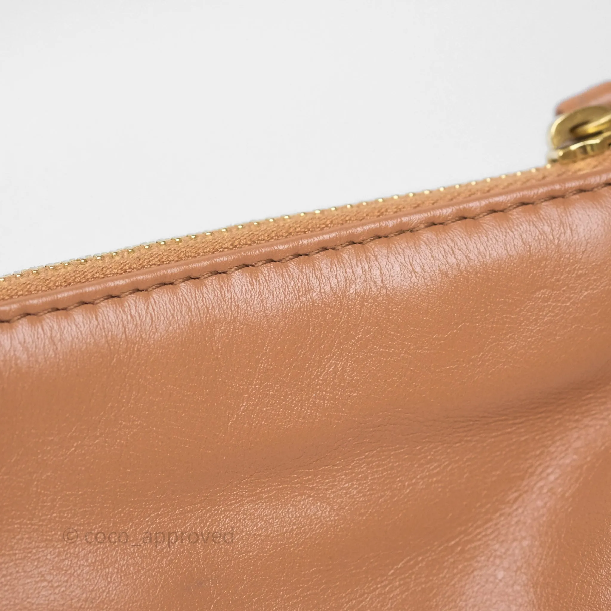 Chanel 22 Small Caramel Beige Shiny Calfskin Aged Gold Hardware