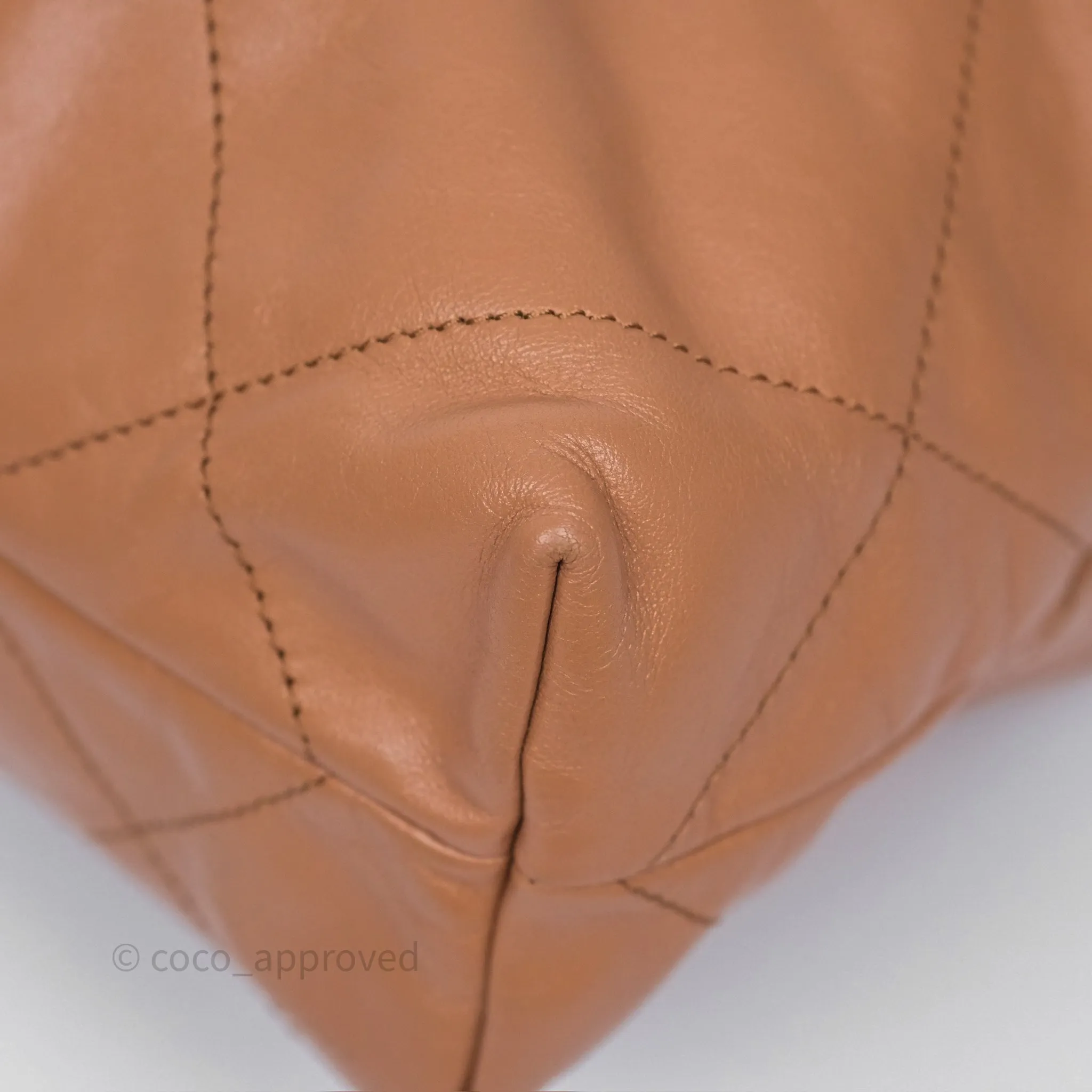 Chanel 22 Small Caramel Beige Shiny Calfskin Aged Gold Hardware