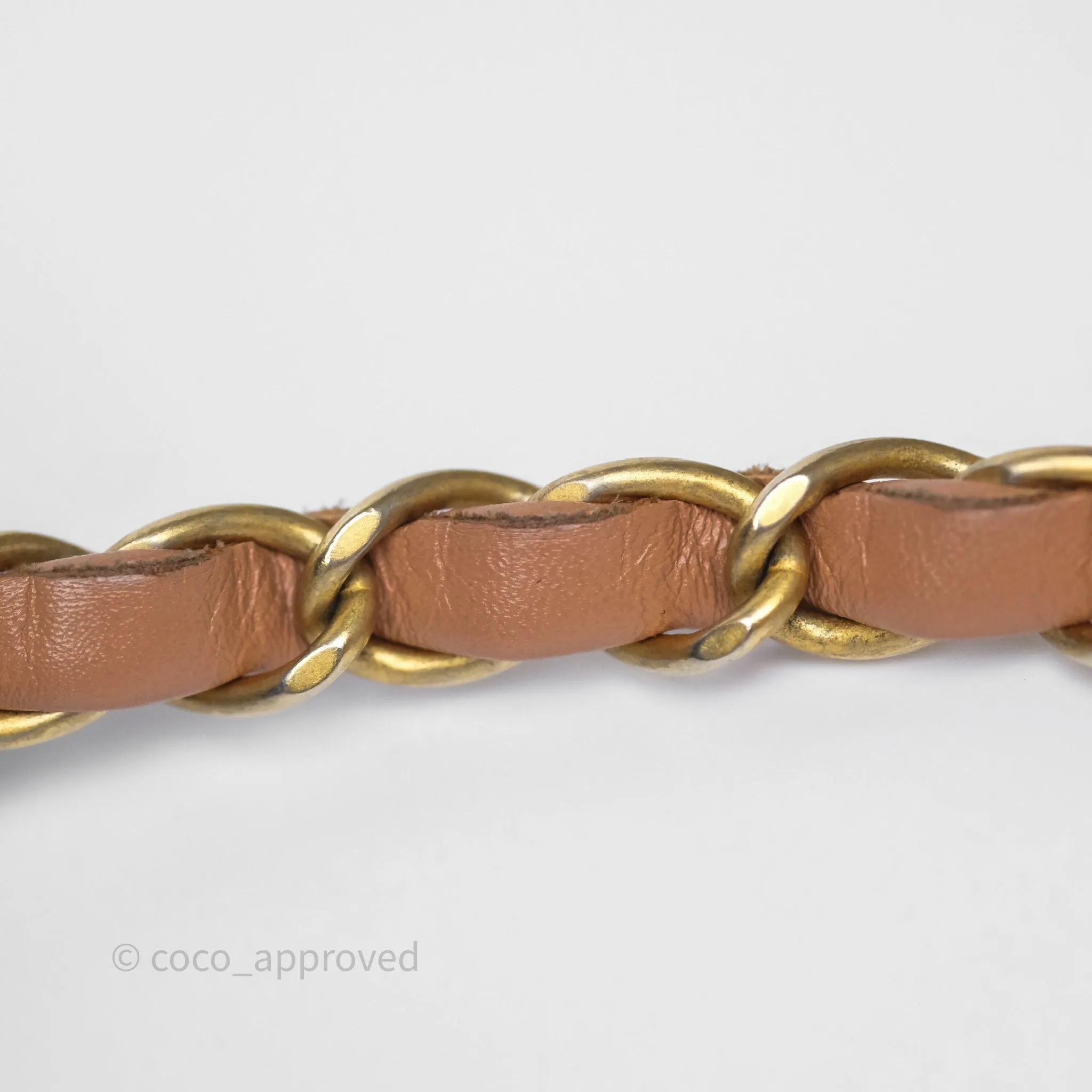 Chanel 22 Small Caramel Beige Shiny Calfskin Aged Gold Hardware