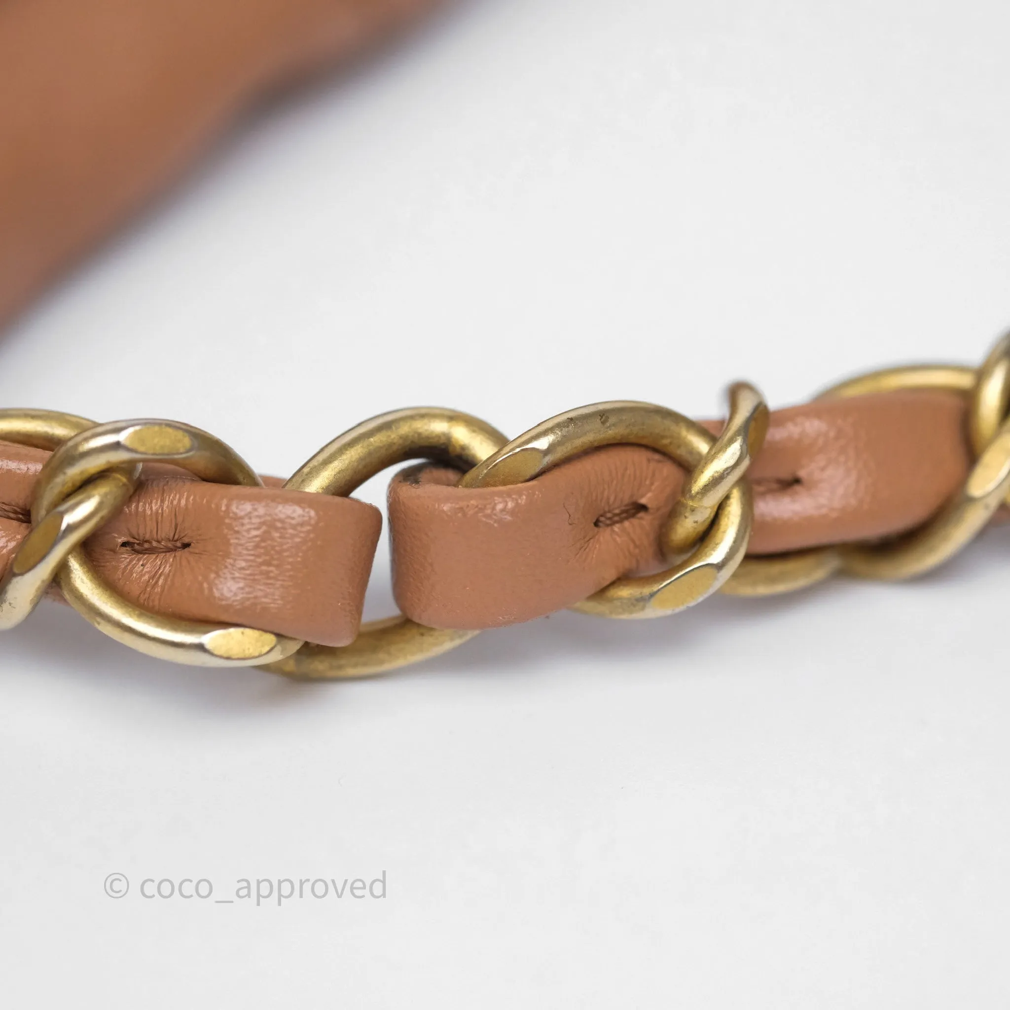 Chanel 22 Small Caramel Beige Shiny Calfskin Aged Gold Hardware