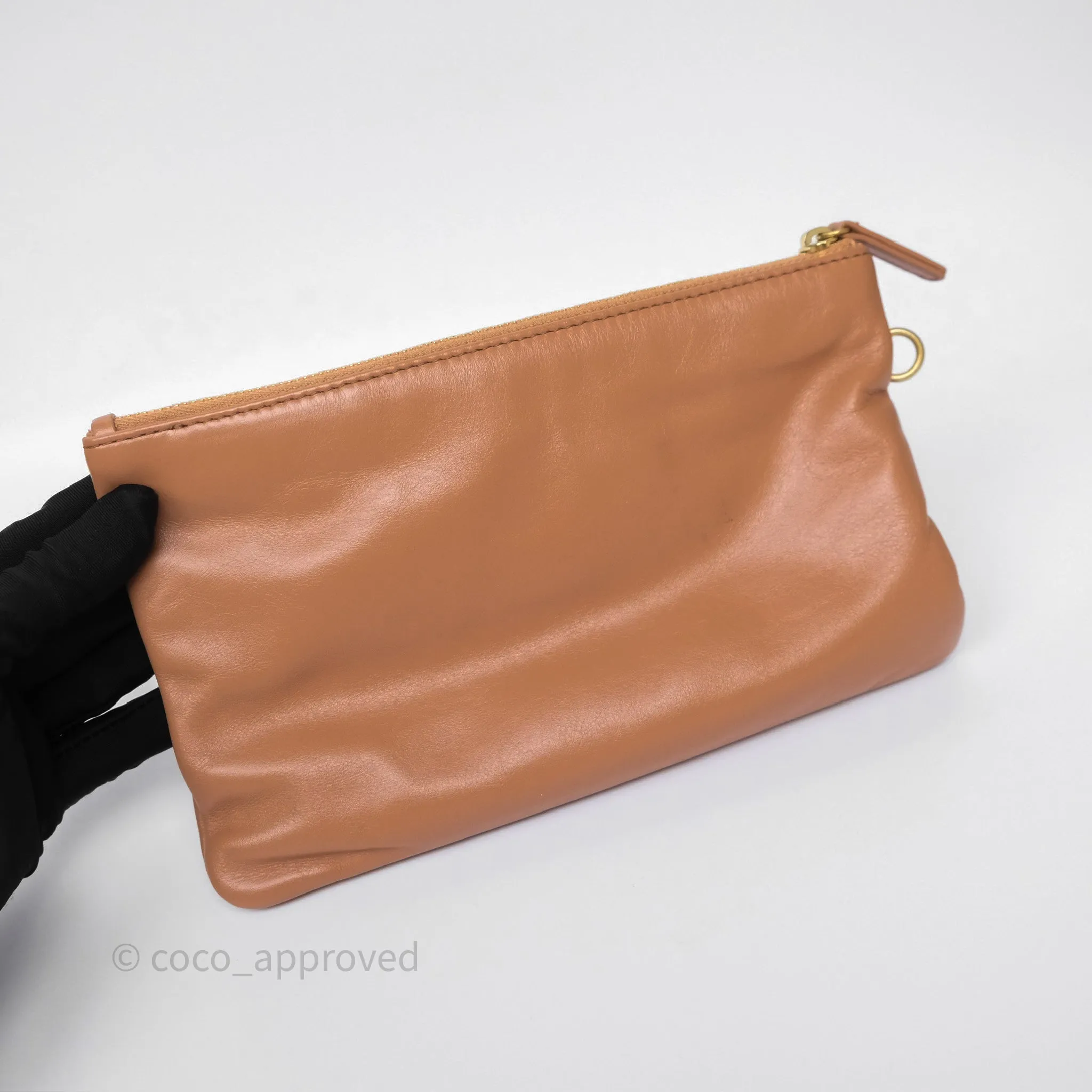 Chanel 22 Small Caramel Beige Shiny Calfskin Aged Gold Hardware