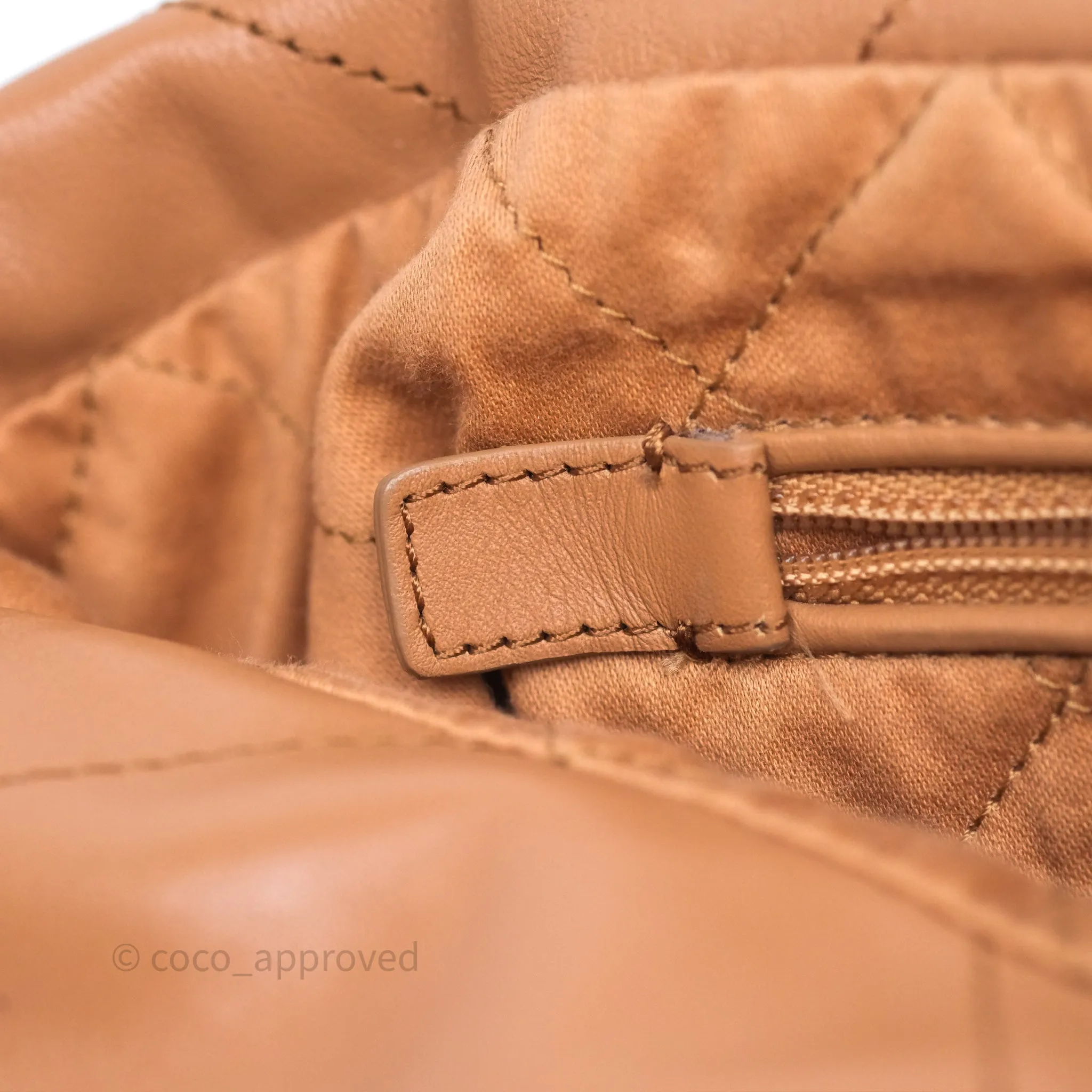 Chanel 22 Small Caramel Beige Shiny Calfskin Aged Gold Hardware