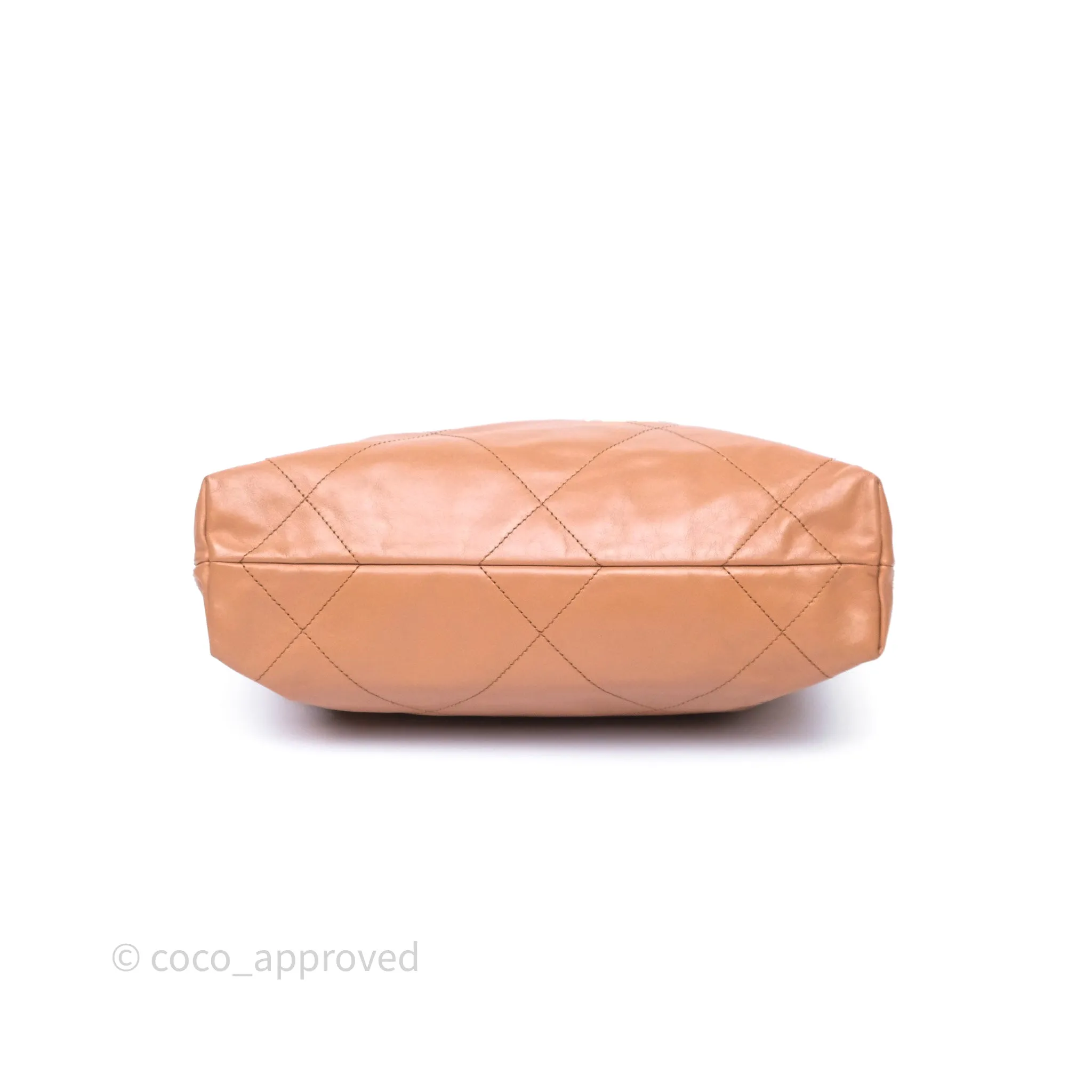 Chanel 22 Small Caramel Beige Shiny Calfskin Aged Gold Hardware