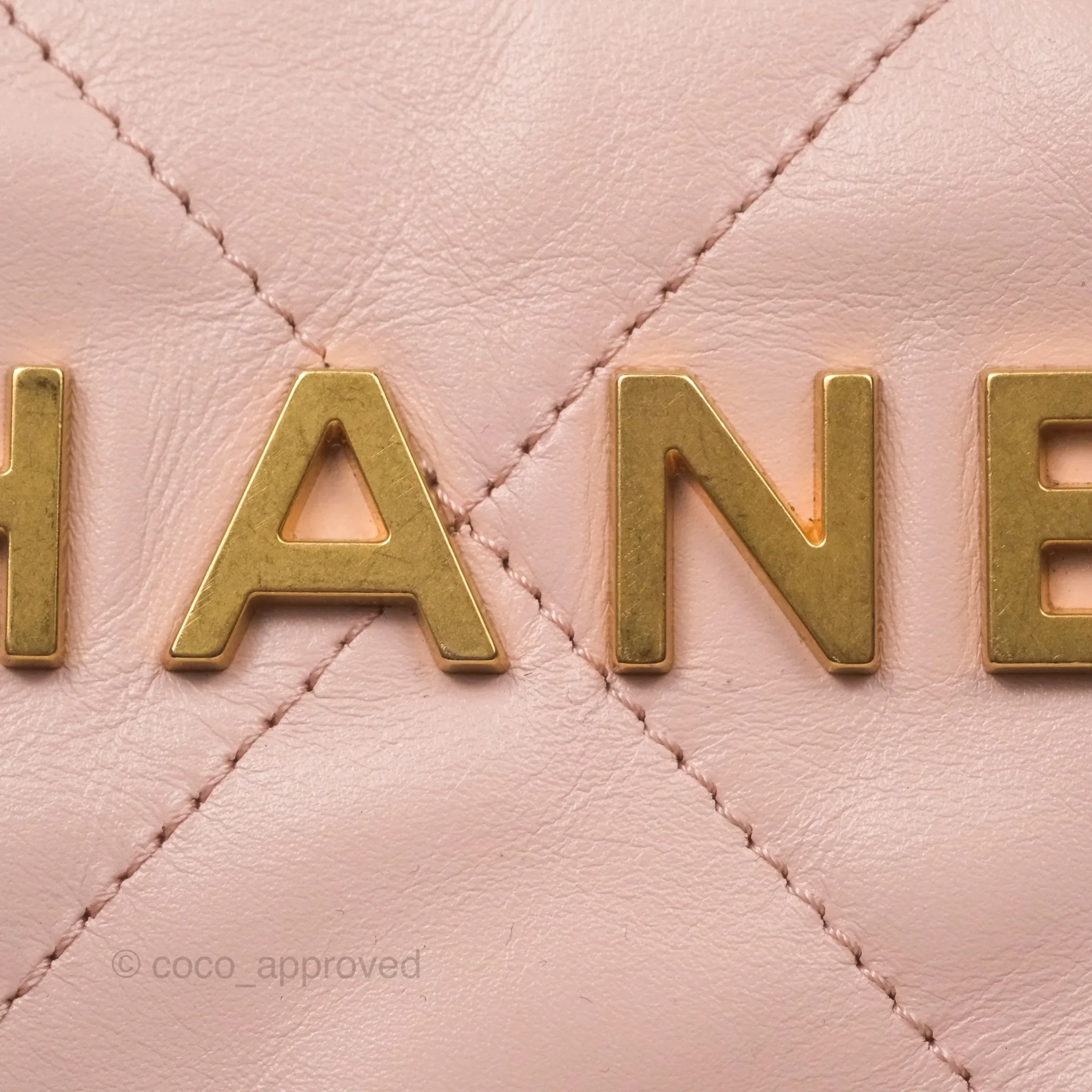 Chanel 22 Small Quilted Pink Shiny Crumpled Calfskin Aged Gold Hardware