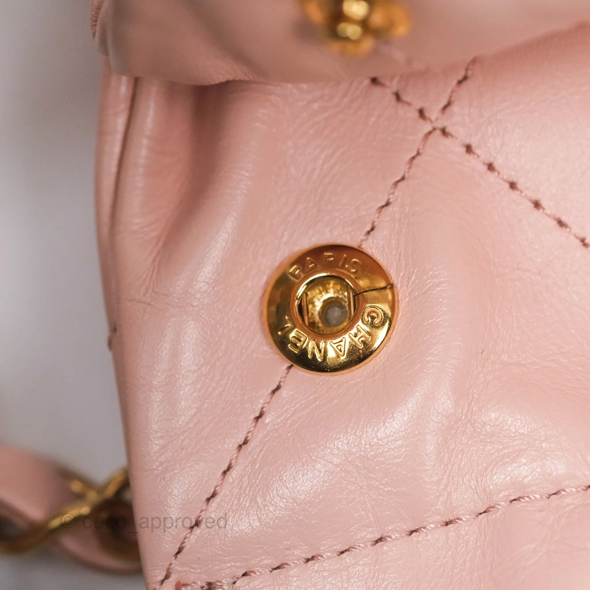 Chanel 22 Small Quilted Pink Shiny Crumpled Calfskin Aged Gold Hardware