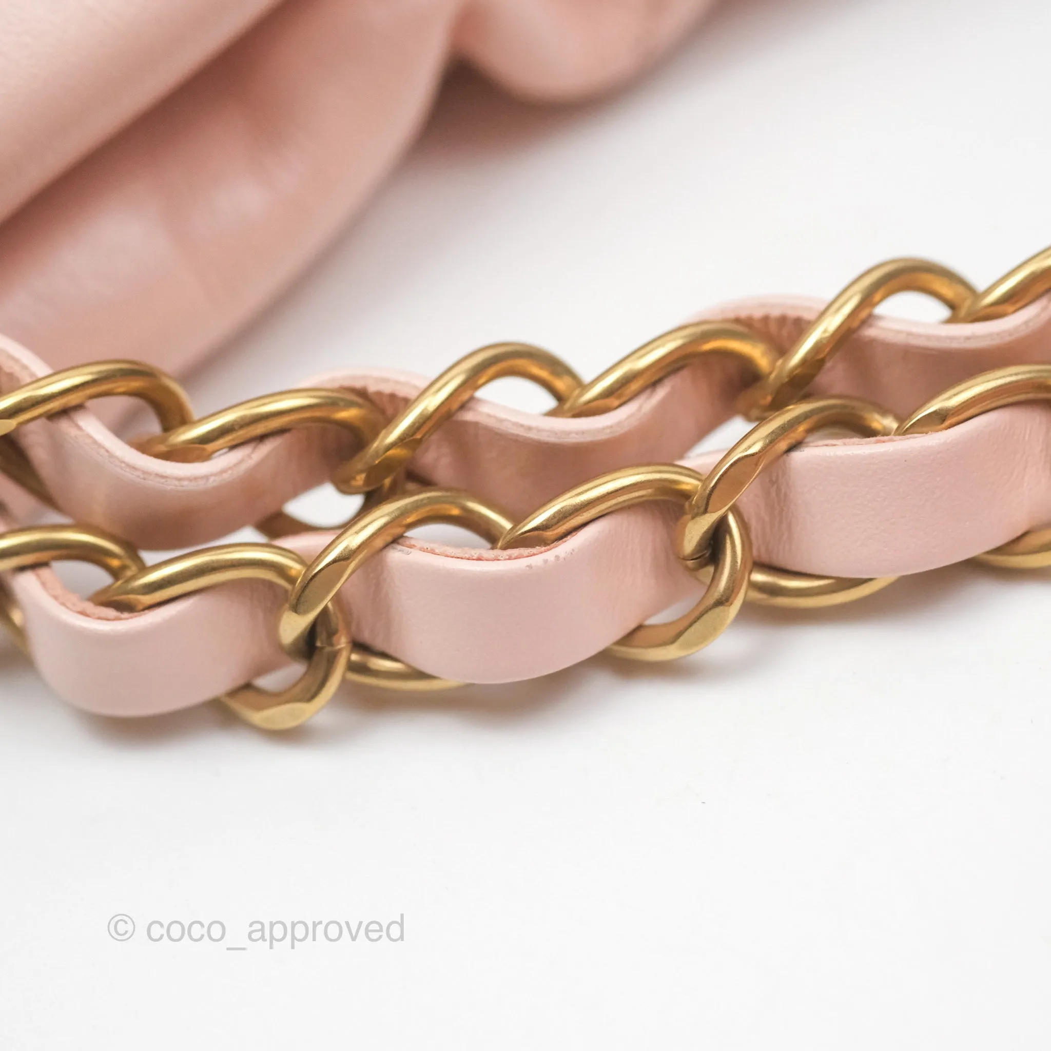 Chanel 22 Small Quilted Pink Shiny Crumpled Calfskin Aged Gold Hardware