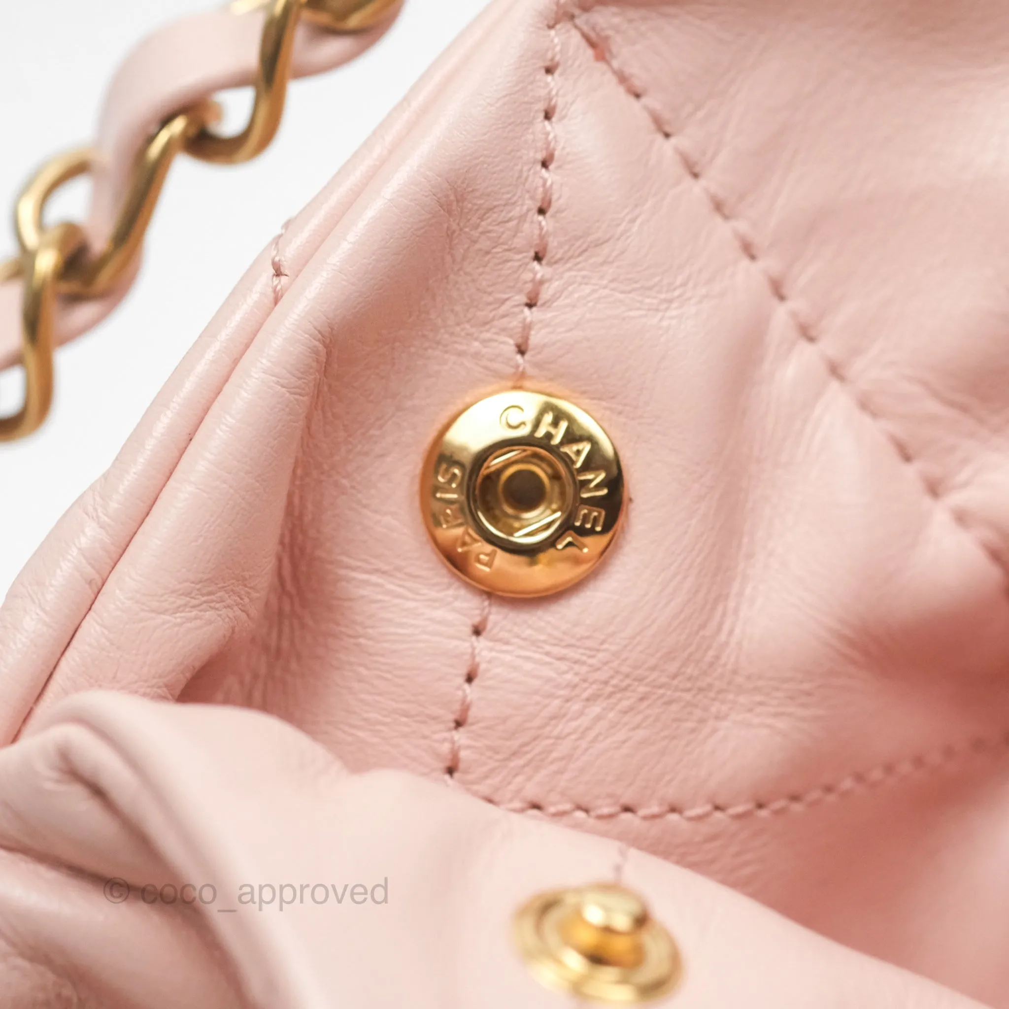 Chanel 22 Small Quilted Pink Shiny Crumpled Calfskin Aged Gold Hardware