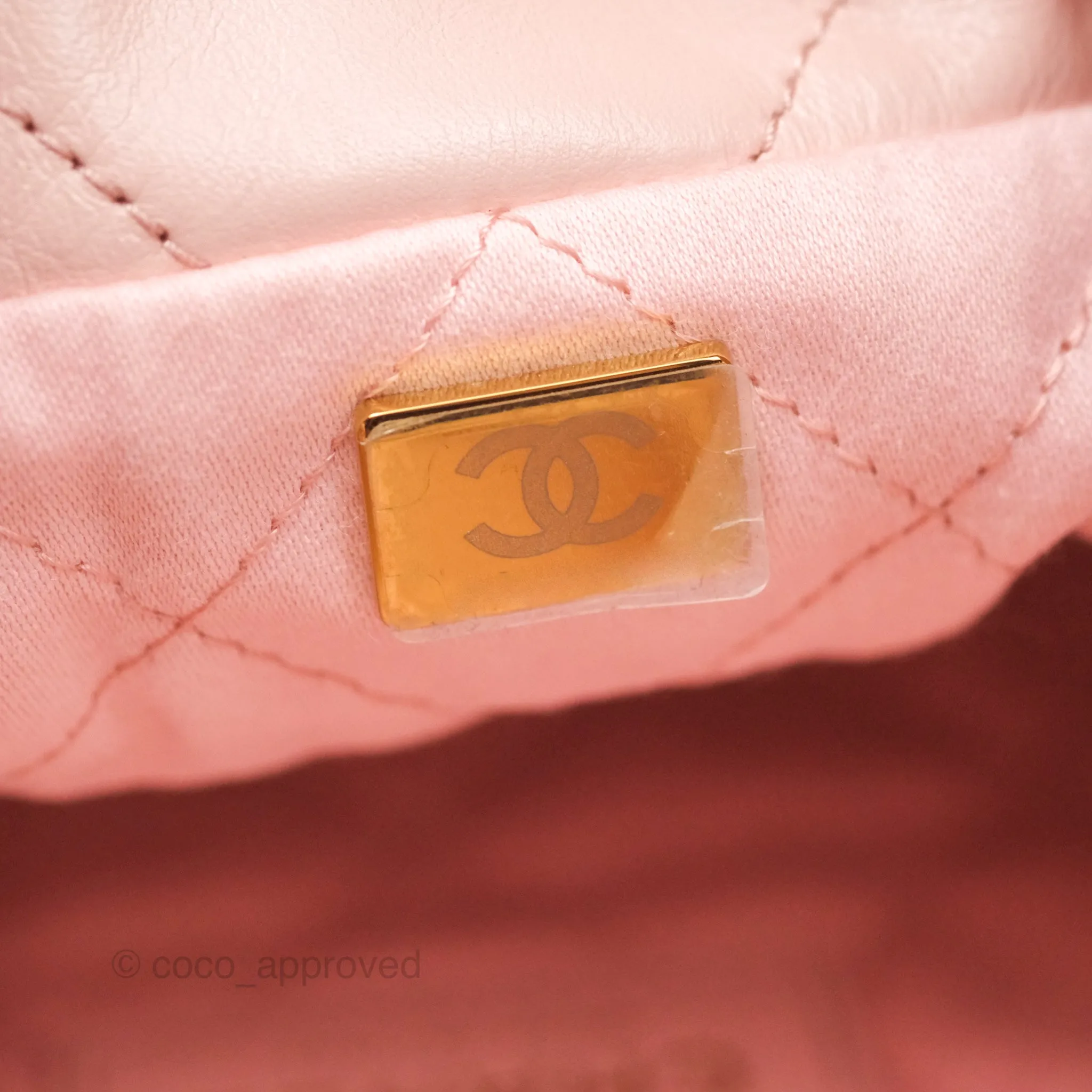 Chanel 22 Small Quilted Pink Shiny Crumpled Calfskin Aged Gold Hardware