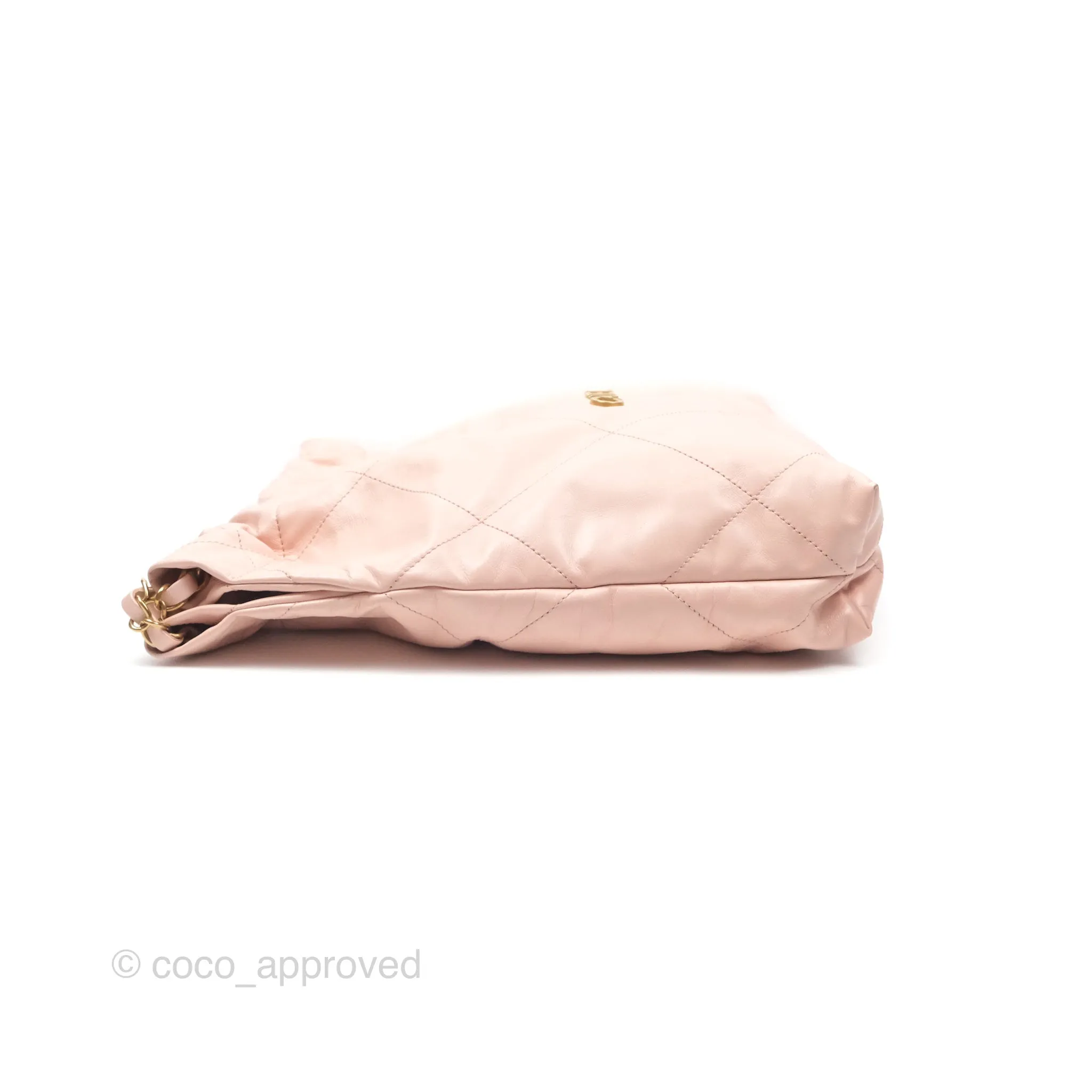 Chanel 22 Small Quilted Pink Shiny Crumpled Calfskin Aged Gold Hardware