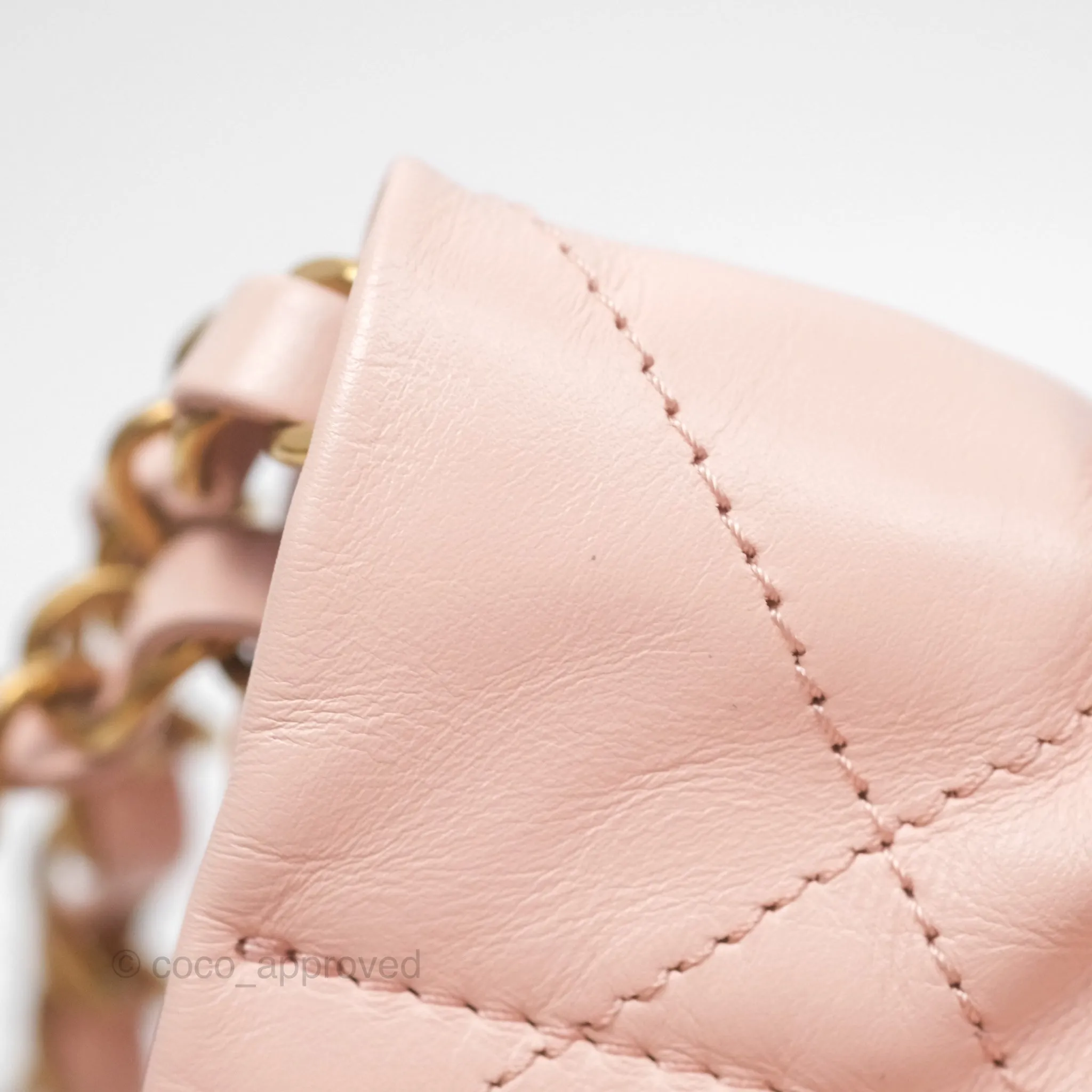 Chanel 22 Small Quilted Pink Shiny Crumpled Calfskin Aged Gold Hardware