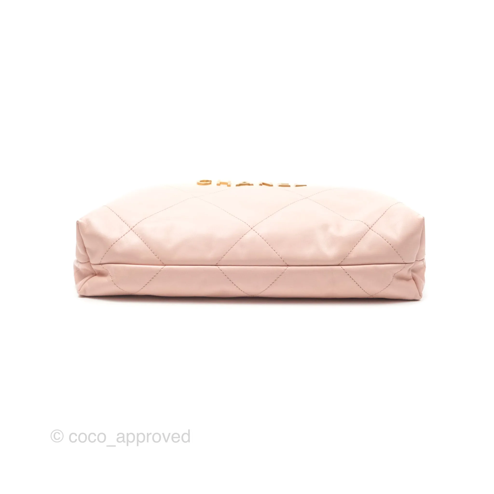 Chanel 22 Small Quilted Pink Shiny Crumpled Calfskin Aged Gold Hardware
