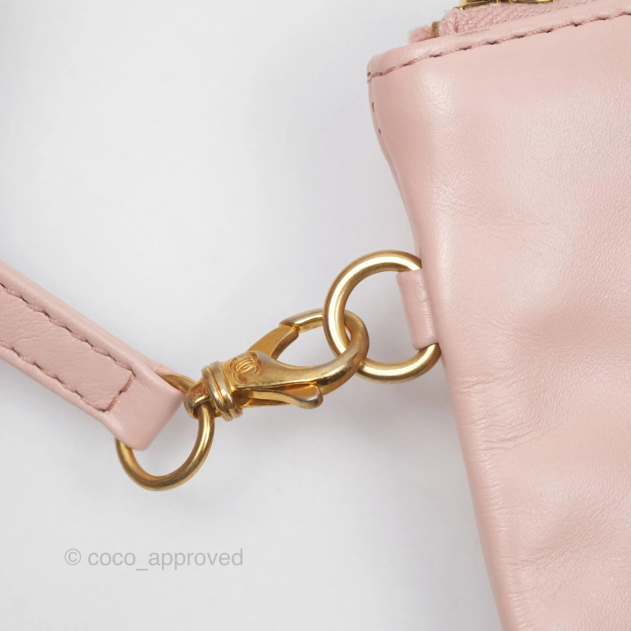 Chanel 22 Small Quilted Pink Shiny Crumpled Calfskin Aged Gold Hardware