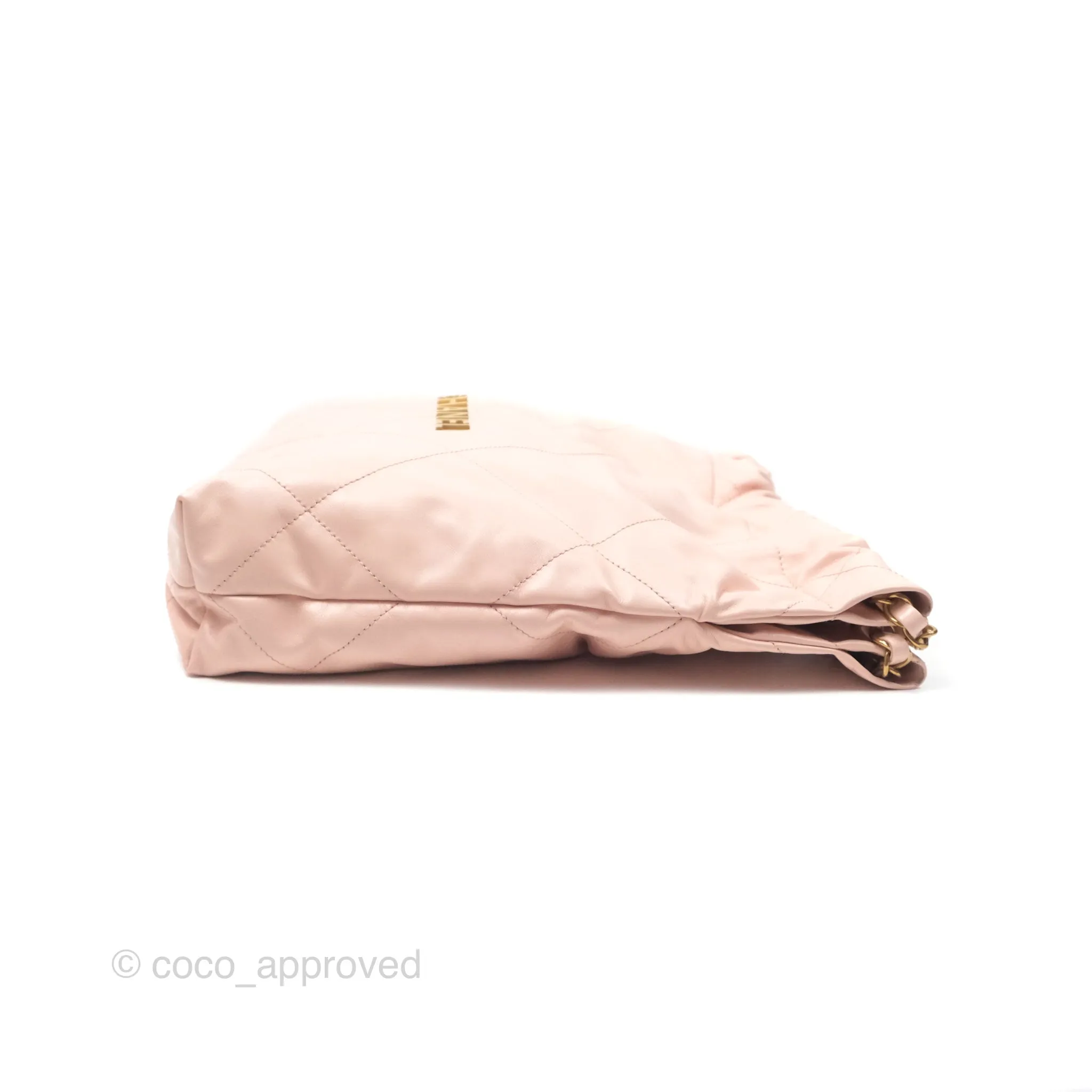 Chanel 22 Small Quilted Pink Shiny Crumpled Calfskin Aged Gold Hardware
