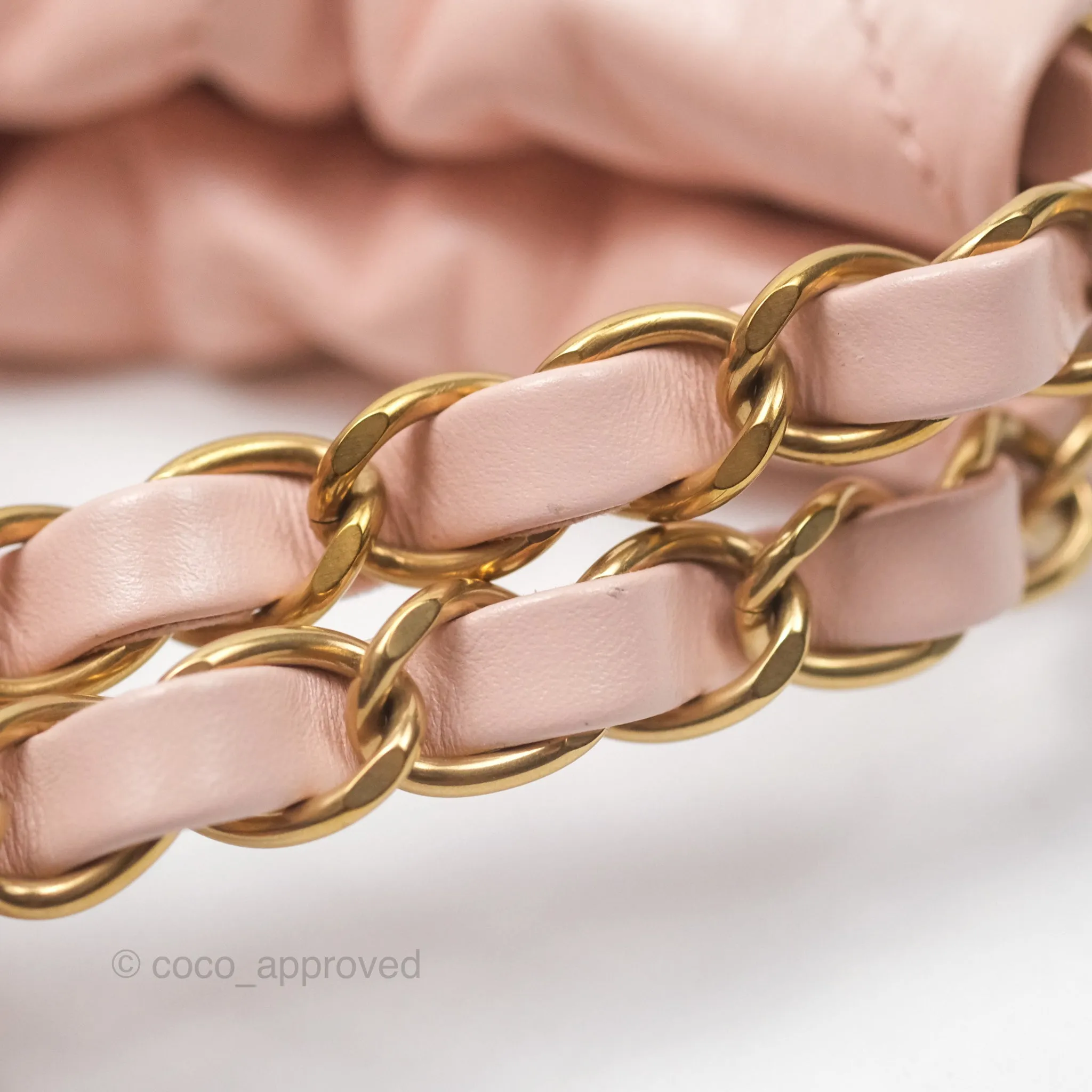 Chanel 22 Small Quilted Pink Shiny Crumpled Calfskin Aged Gold Hardware