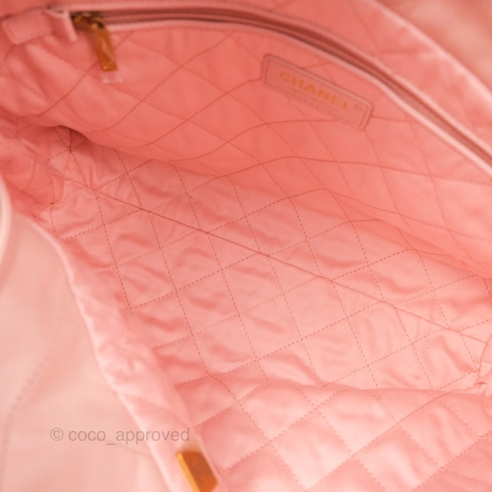 Chanel 22 Small Quilted Pink Shiny Crumpled Calfskin Aged Gold Hardware