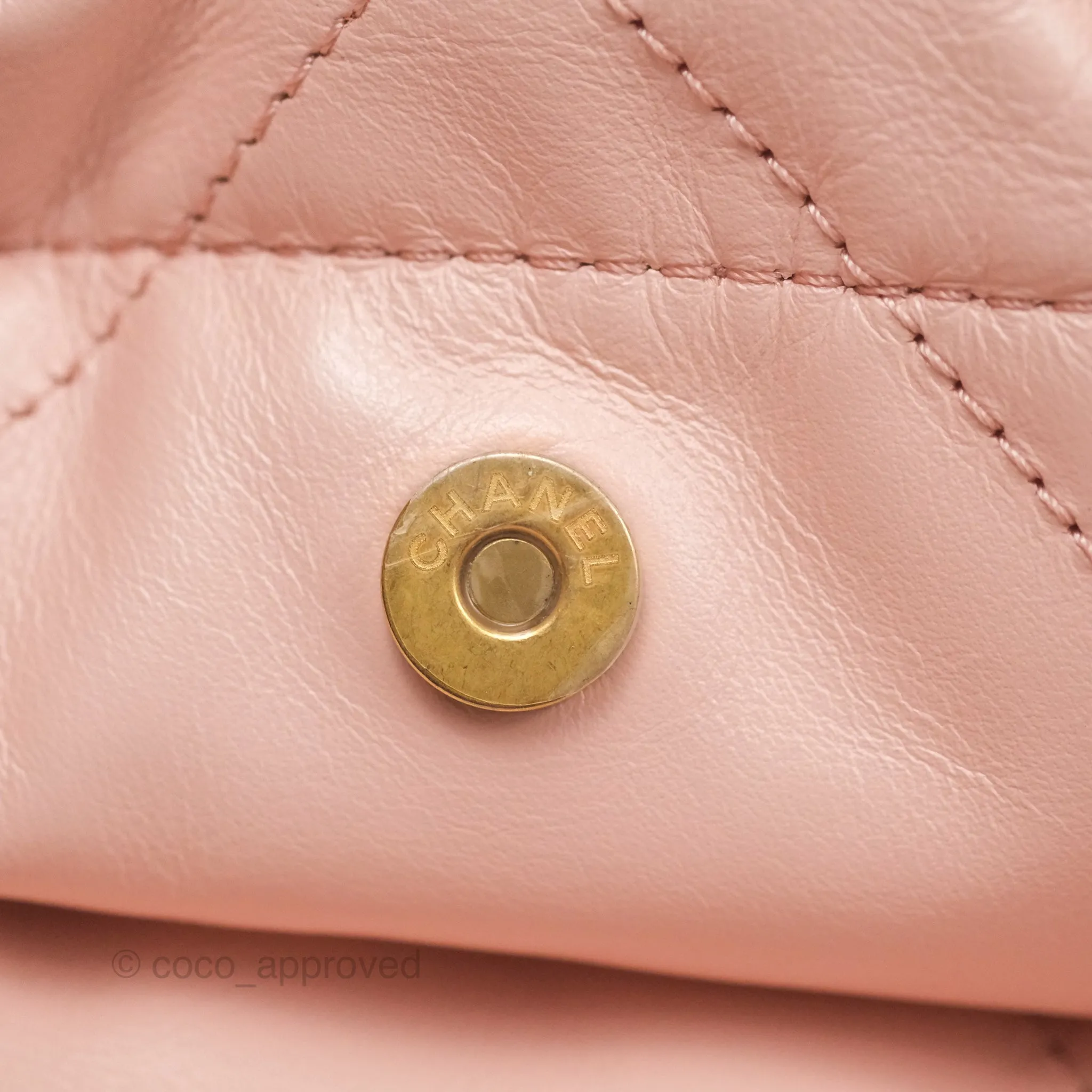 Chanel 22 Small Quilted Pink Shiny Crumpled Calfskin Aged Gold Hardware
