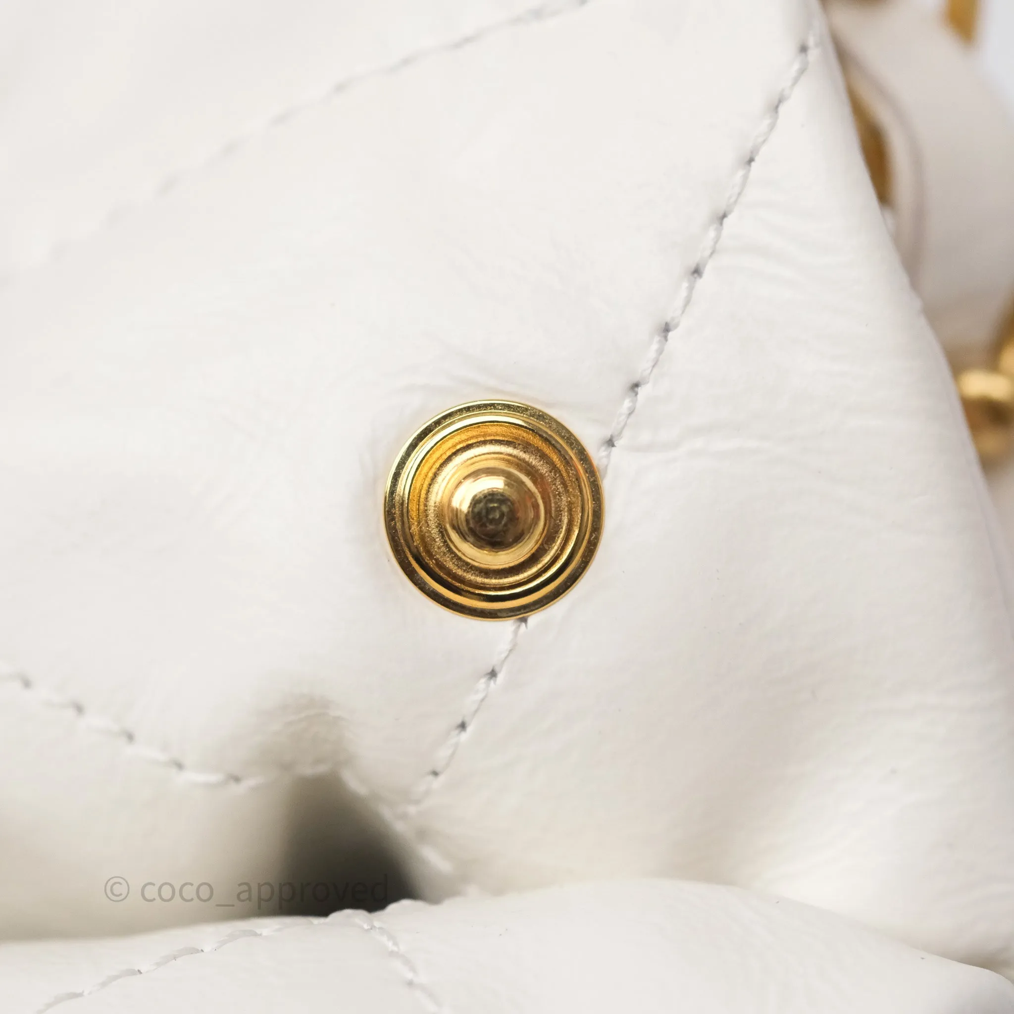 Chanel 22 Small White Aged Calfskin Black Logo Aged Gold Hardware