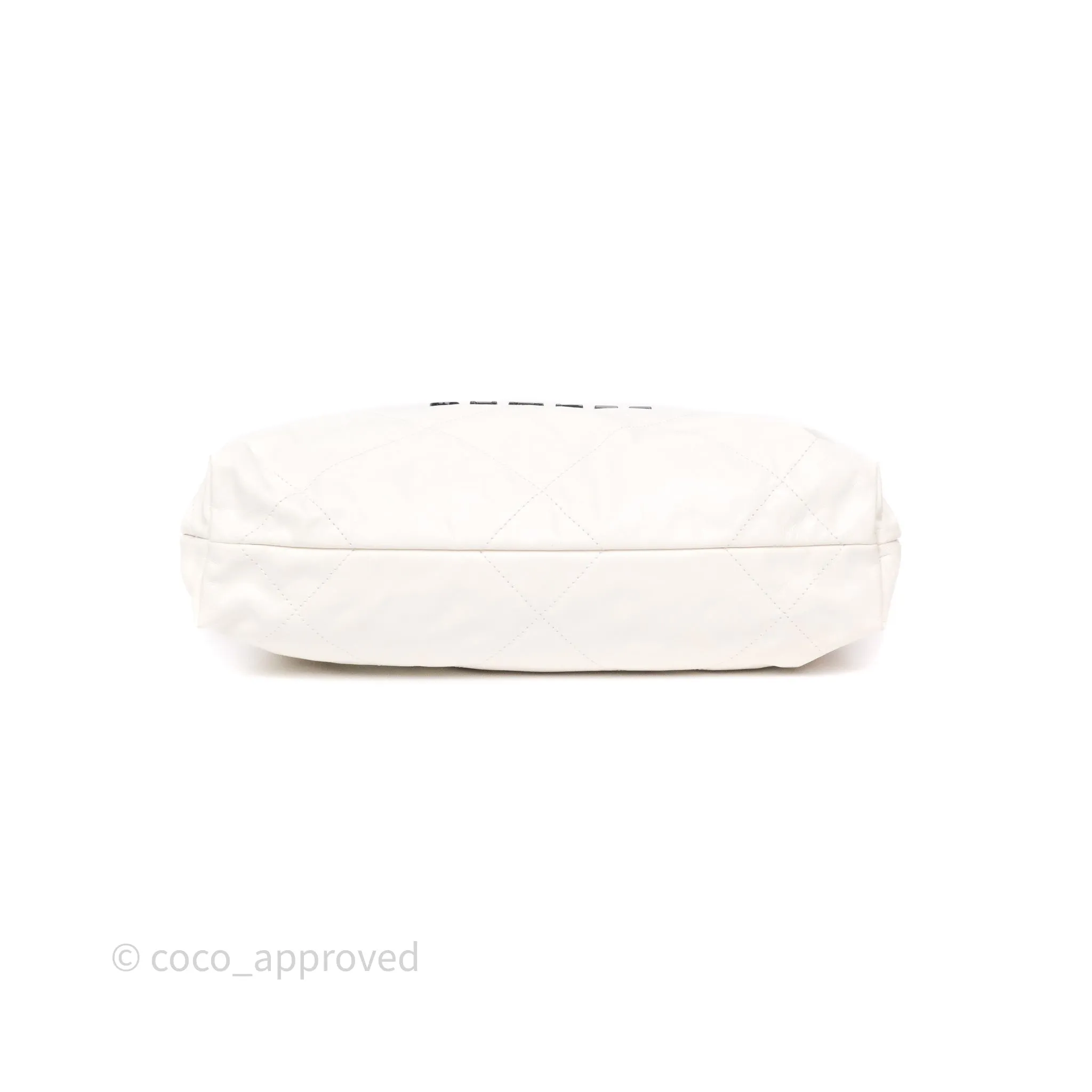 Chanel 22 Small White Aged Calfskin Black Logo Aged Gold Hardware