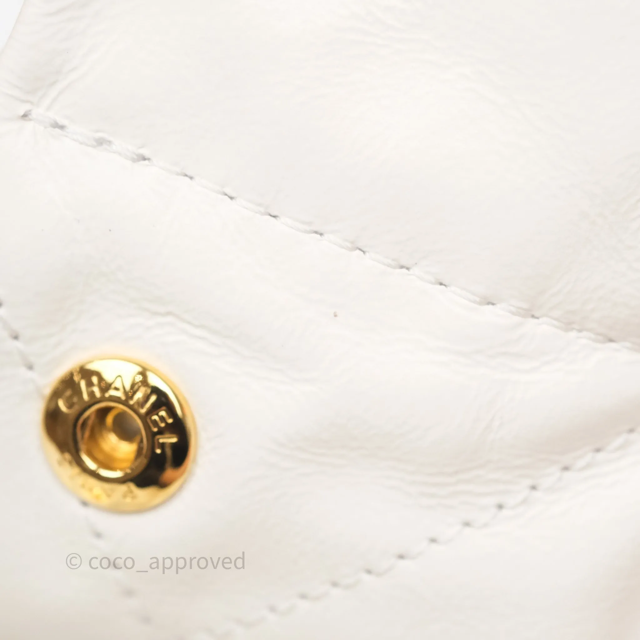 Chanel 22 Small White Aged Calfskin Black Logo Aged Gold Hardware