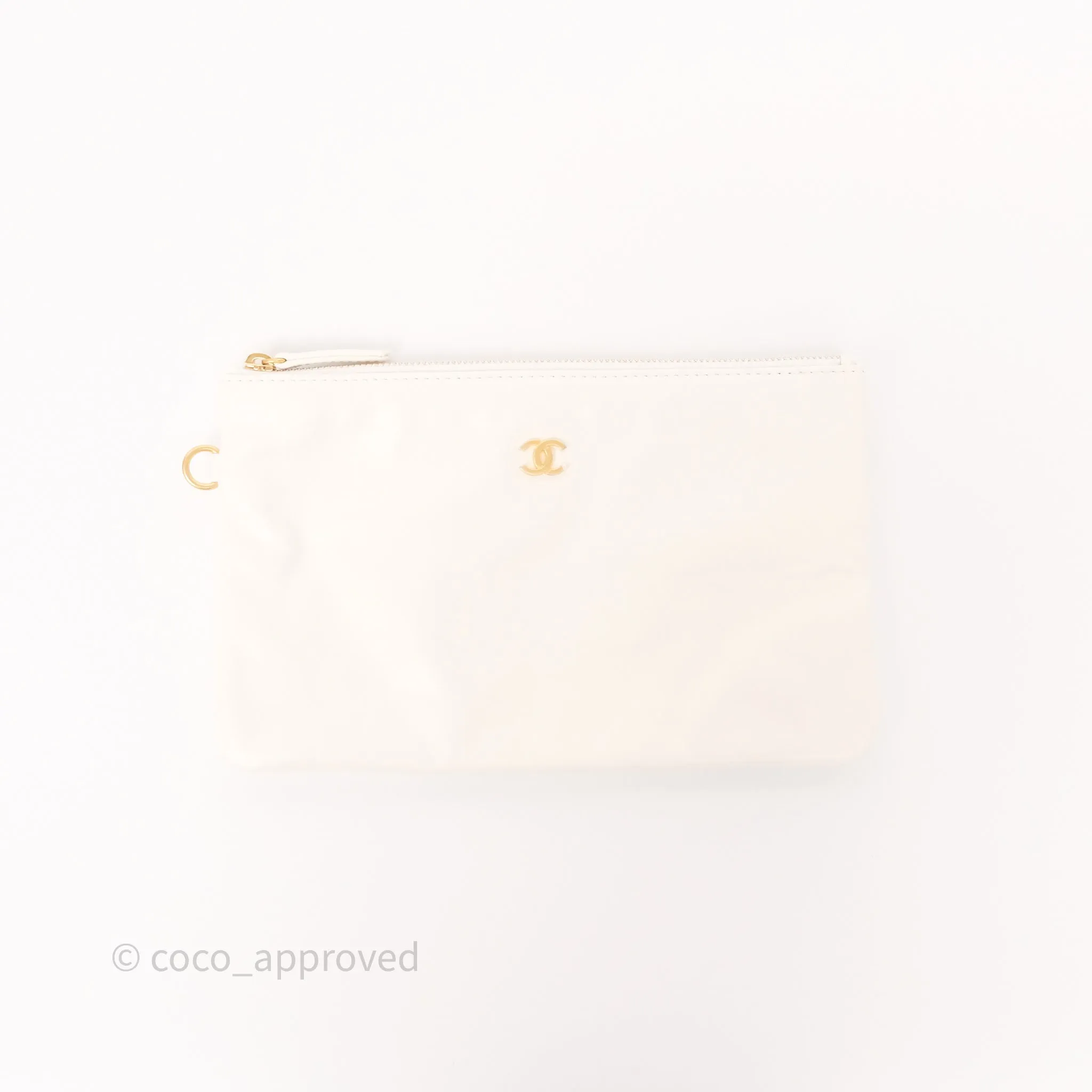 Chanel 22 Small White Aged Calfskin Black Logo Aged Gold Hardware