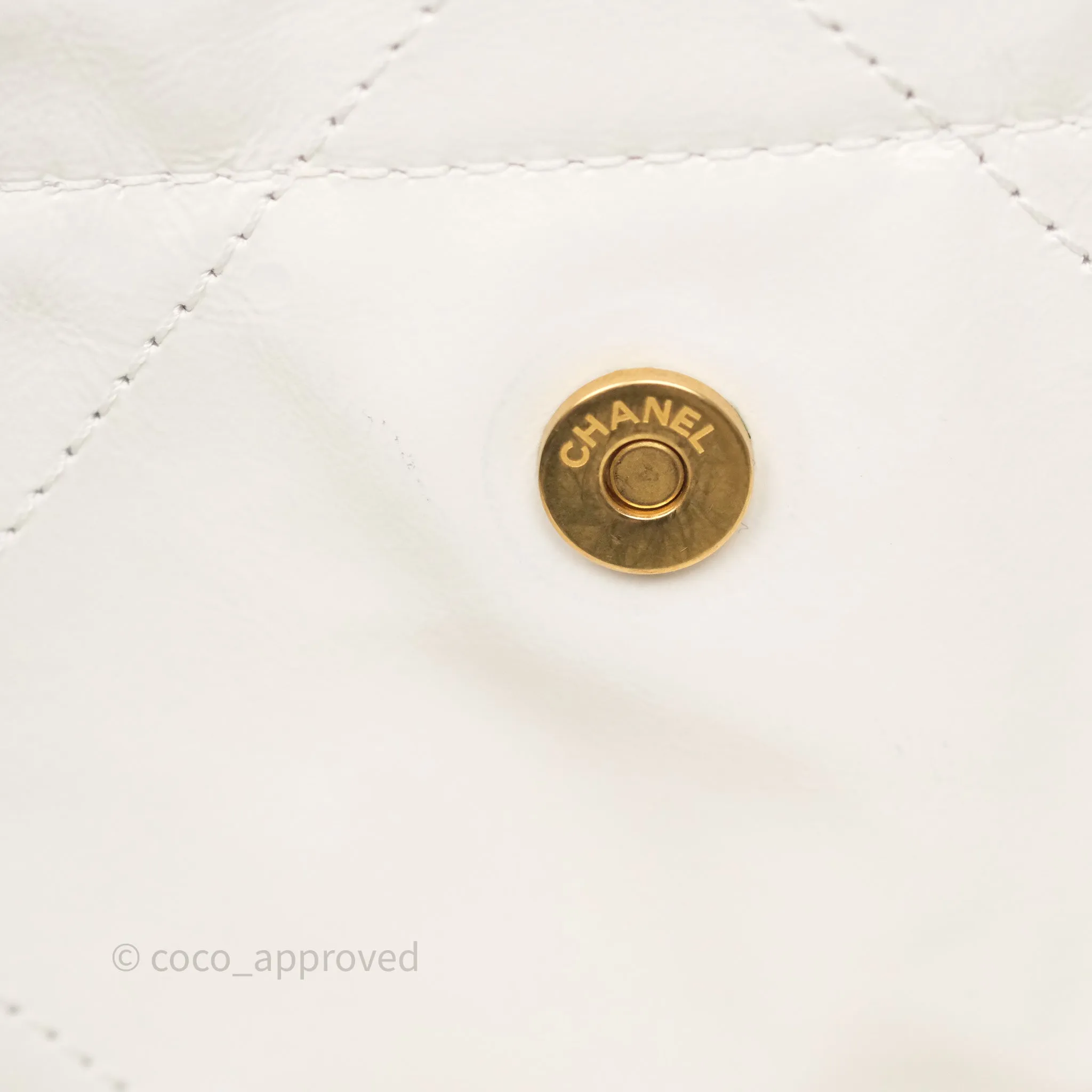 Chanel 22 Small White Aged Calfskin Black Logo Aged Gold Hardware