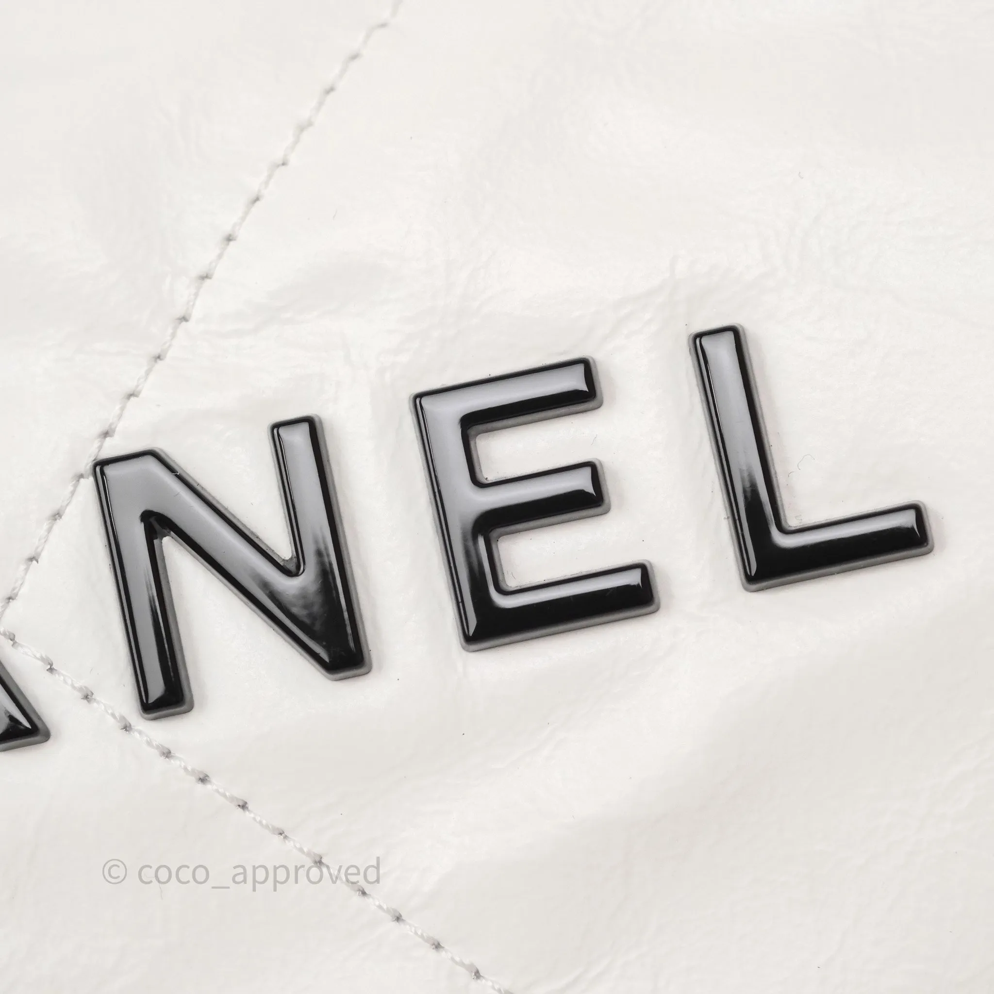 Chanel 22 Small White Aged Calfskin Black Logo Aged Gold Hardware