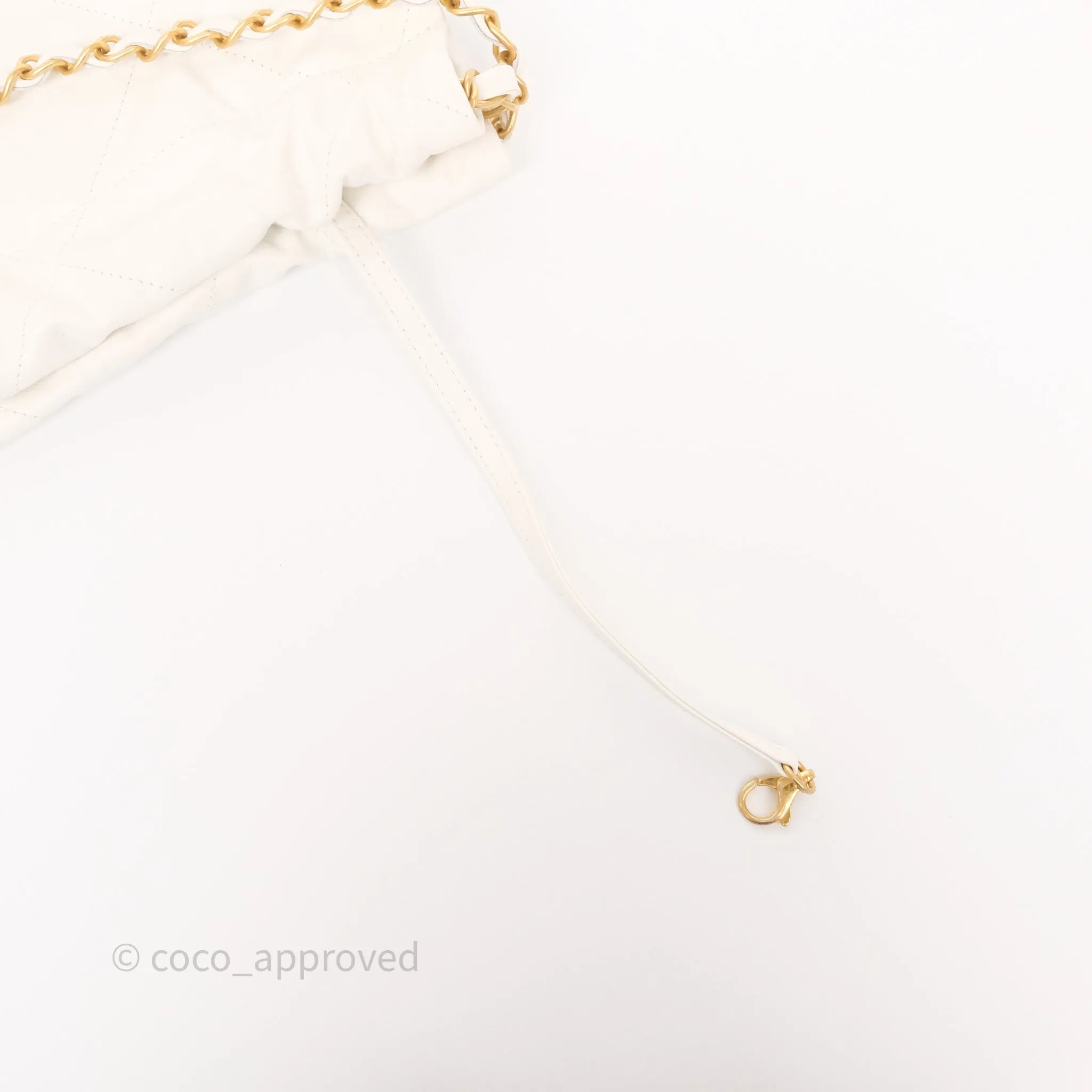 Chanel 22 Small White Aged Calfskin Black Logo Aged Gold Hardware