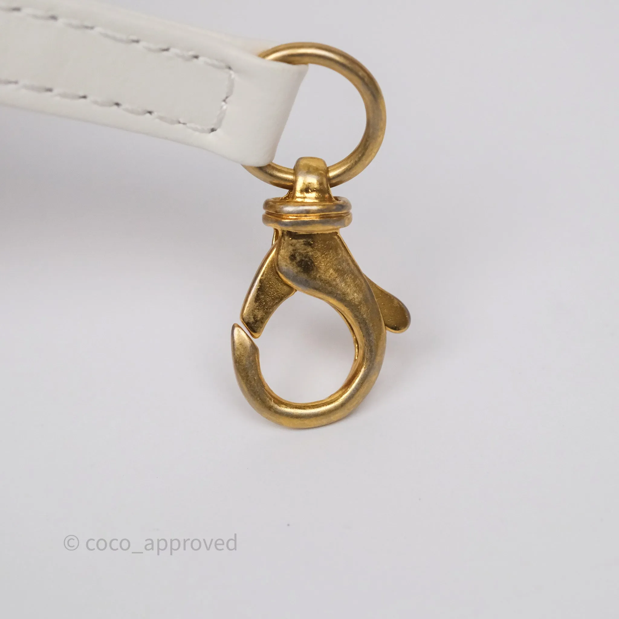 Chanel 22 Small White Aged Calfskin Black Logo Aged Gold Hardware