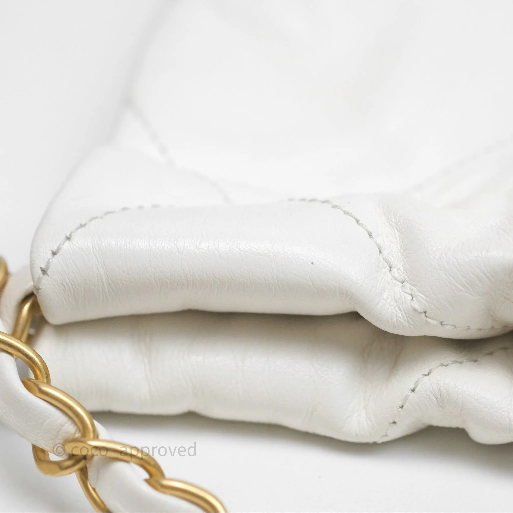 Chanel 22 Small White Shiny Calfskin Aged Gold Hardware